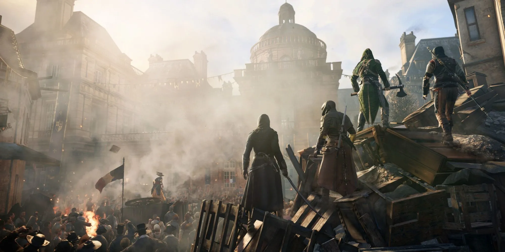 Người chơi sử dụng chế độ co-op trong Assassin's Creed Unity, tại Paris