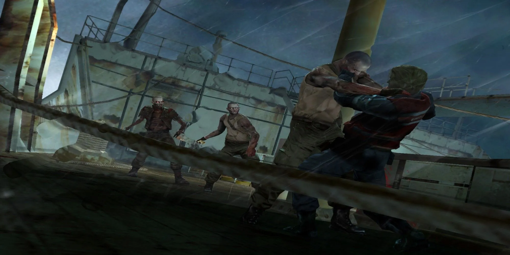 Nhân vật chính bị tấn công bởi quái vật trong game kinh dị Cold Fear trên PS2