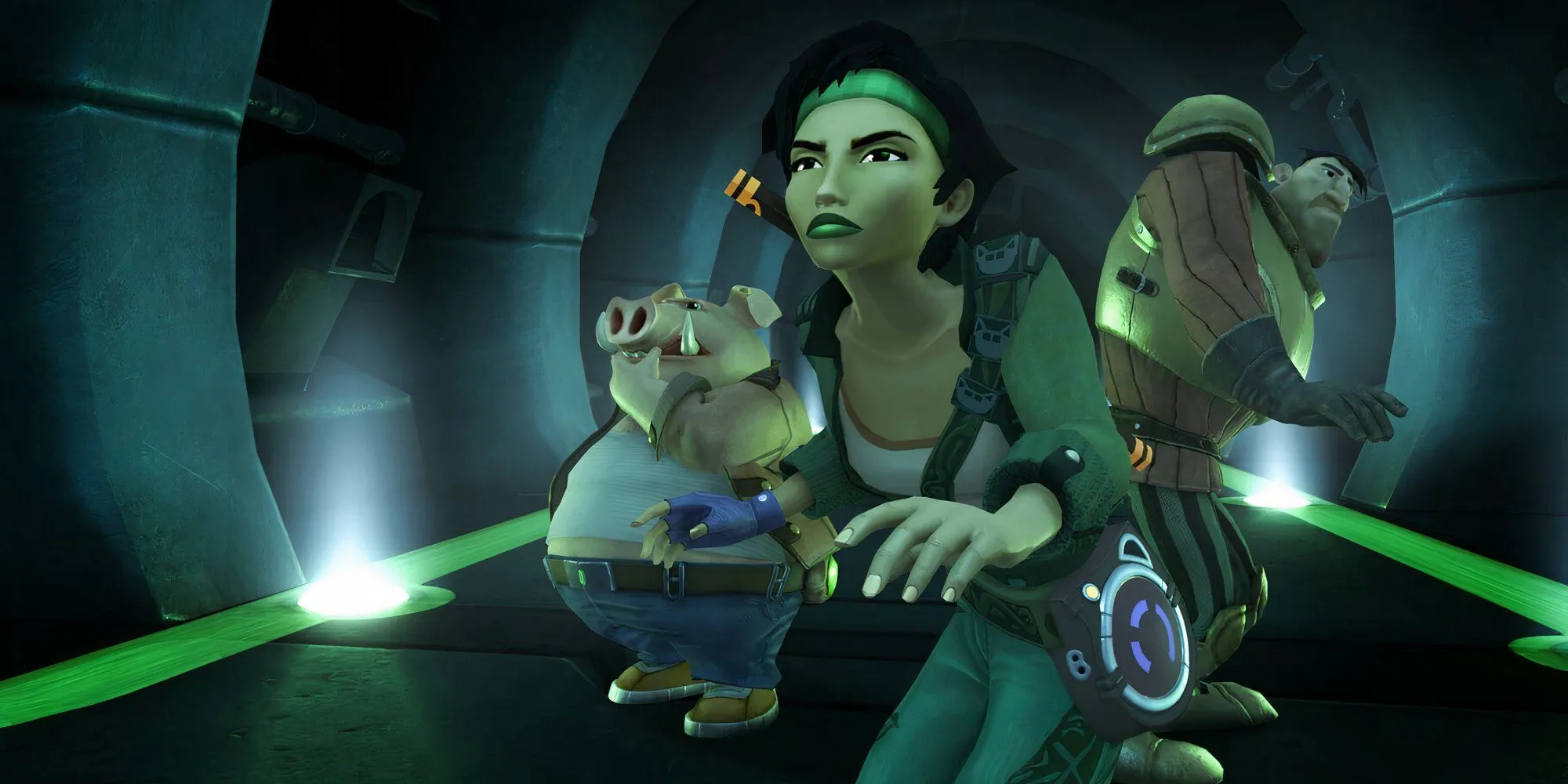 Nhân vật chính Jade và Pey'j đứng cạnh nhau trong game Beyond Good and Evil, biểu tượng của một tựa game phiêu lưu được yêu thích