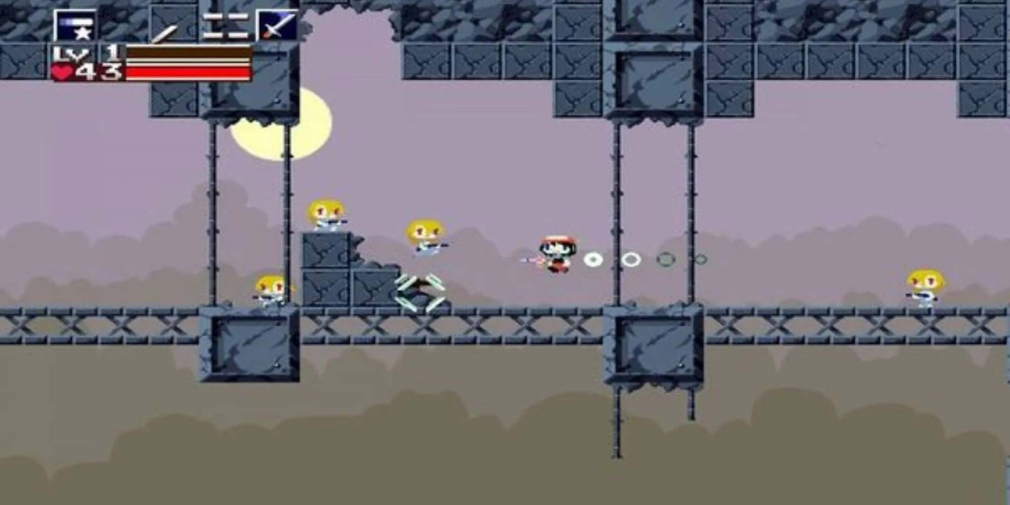 Nhân vật chính Quote chiến đấu trong một hang động của Cave Story+