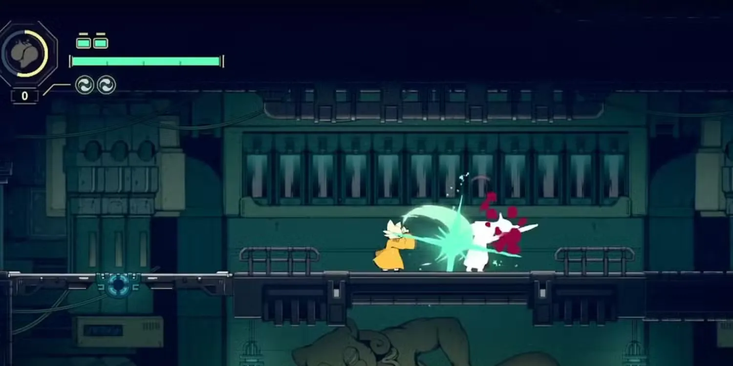 Nhân vật chính Taizi chiến đấu với kẻ địch trong bối cảnh phong cách Á Đông của game Nine Sols