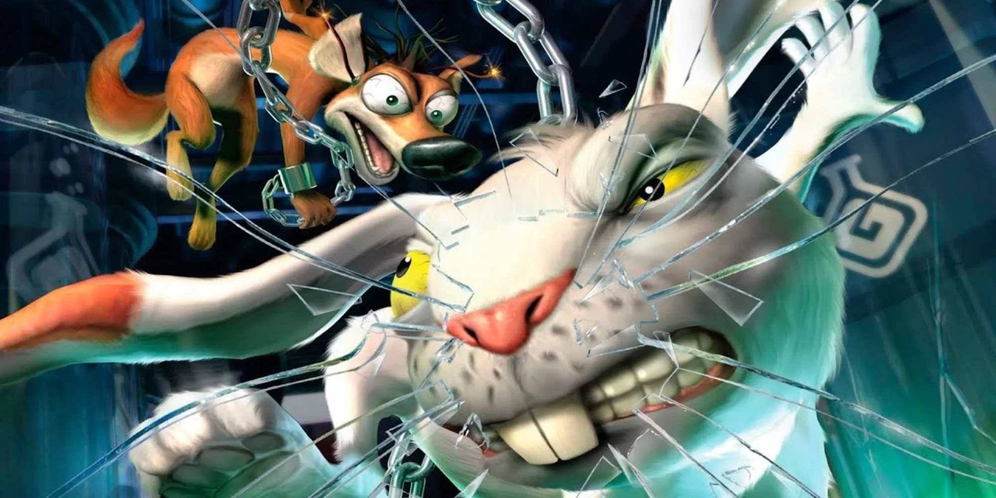 Nhân vật chồn Spannky và thỏ Redmond trong game Whiplash PS2