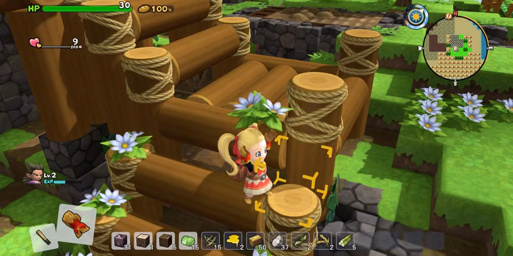 Nhân vật đang đặt khối vật liệu để xây dựng trong Dragon Quest Builders 2
