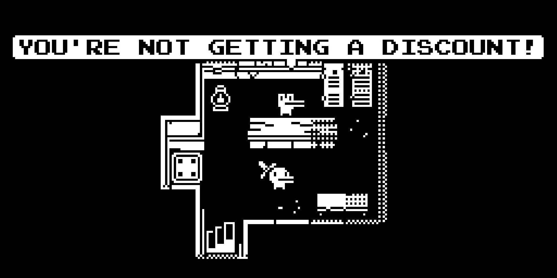 Nhân vật game Minit đang bước vào cửa hàng trong thế giới game phiêu lưu đơn sắc độc đáo