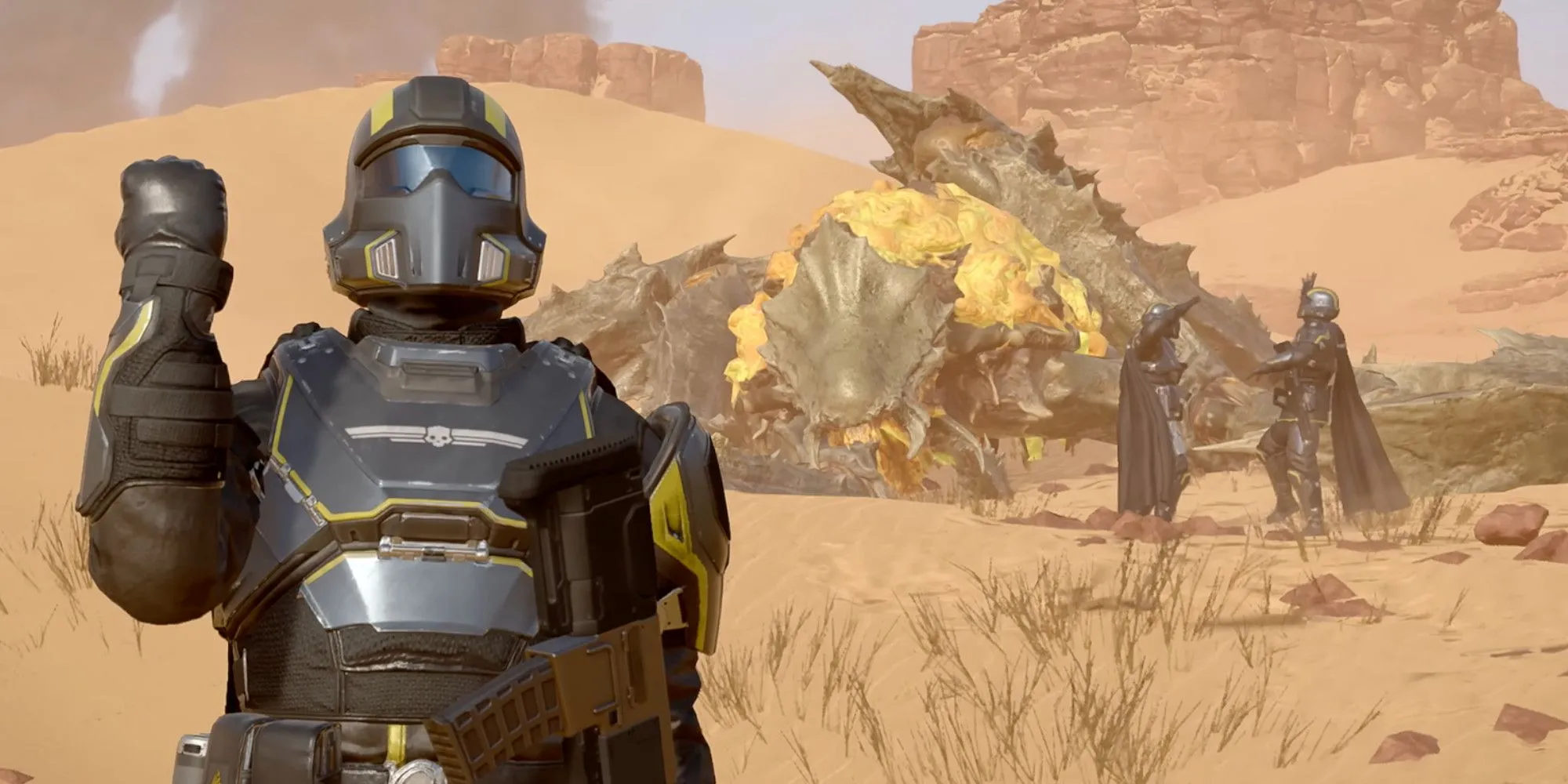 Nhân vật Helldivers 2 đứng oai hùng chuẩn bị cho nhiệm vụ bảo vệ Super Earth