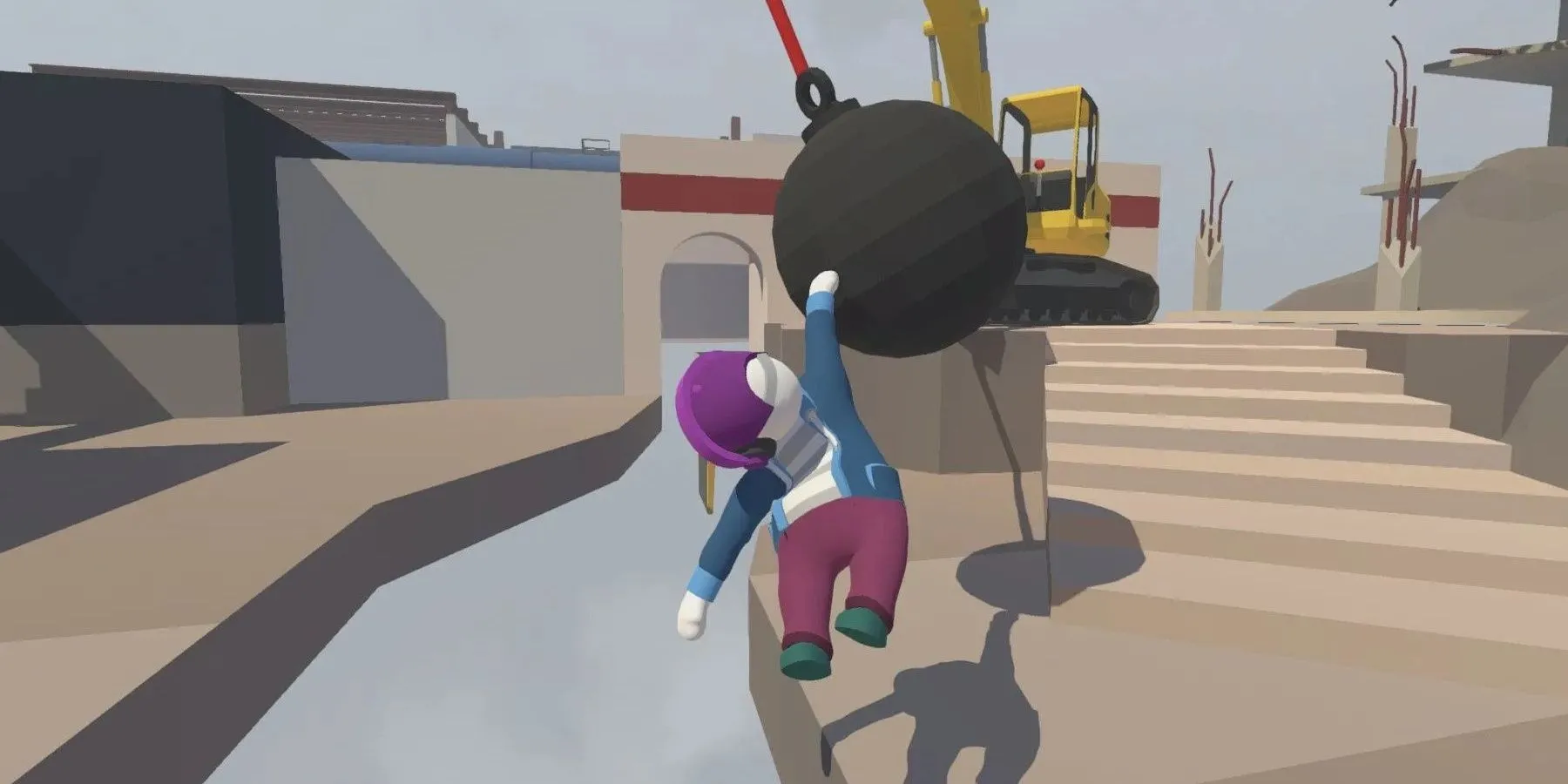 Nhân vật Human Fall Flat đang vượt chướng ngại vật trong game giải đố vật lý