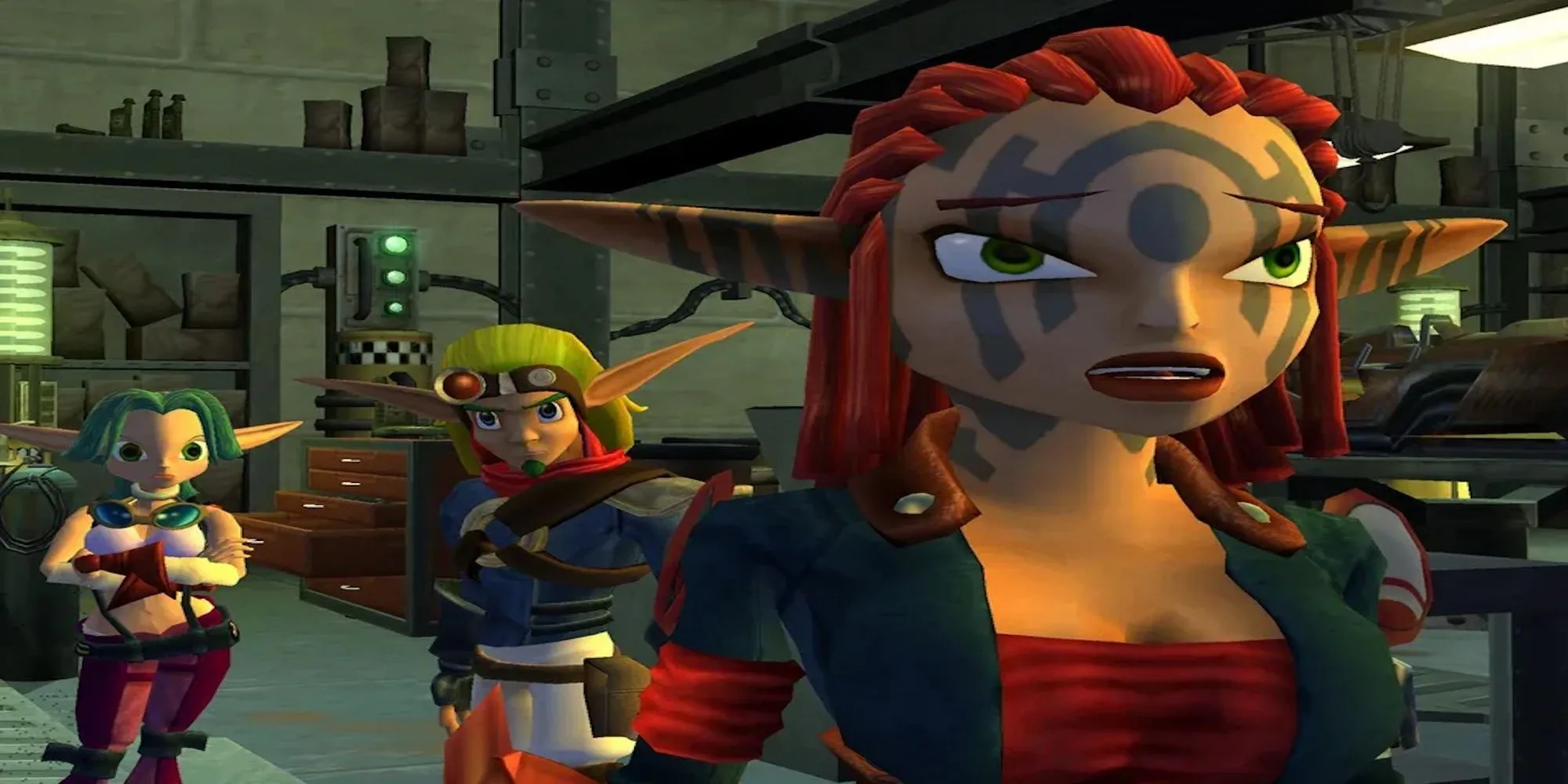 Nhân vật Jak đang chiến đấu trong game Jak 2, đồ họa phong cách hoạt hình PS2
