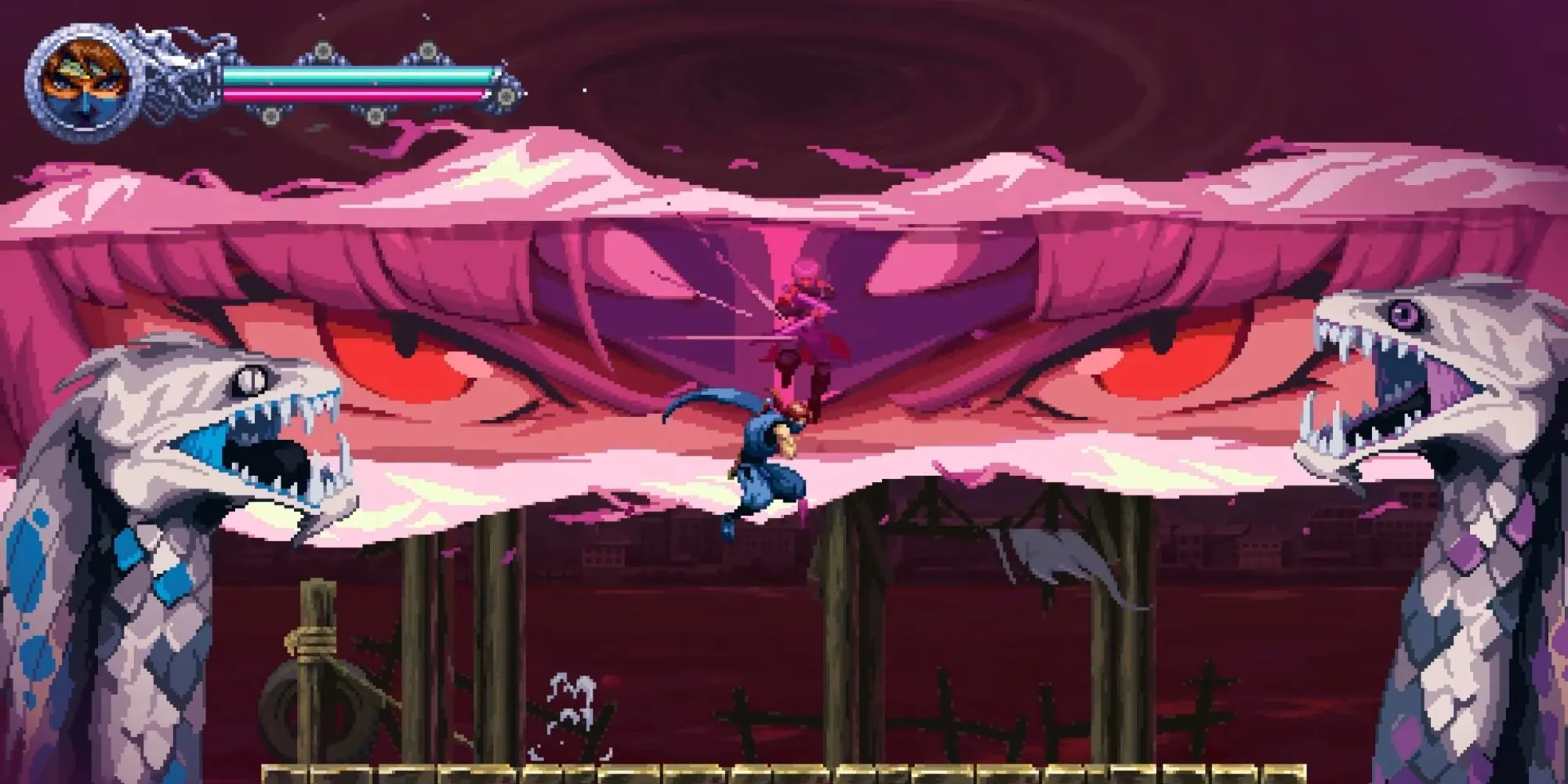 Nhân vật Kenji triệu hồi Kumori trong cảnh cắt Ragebound của Ninja Gaiden