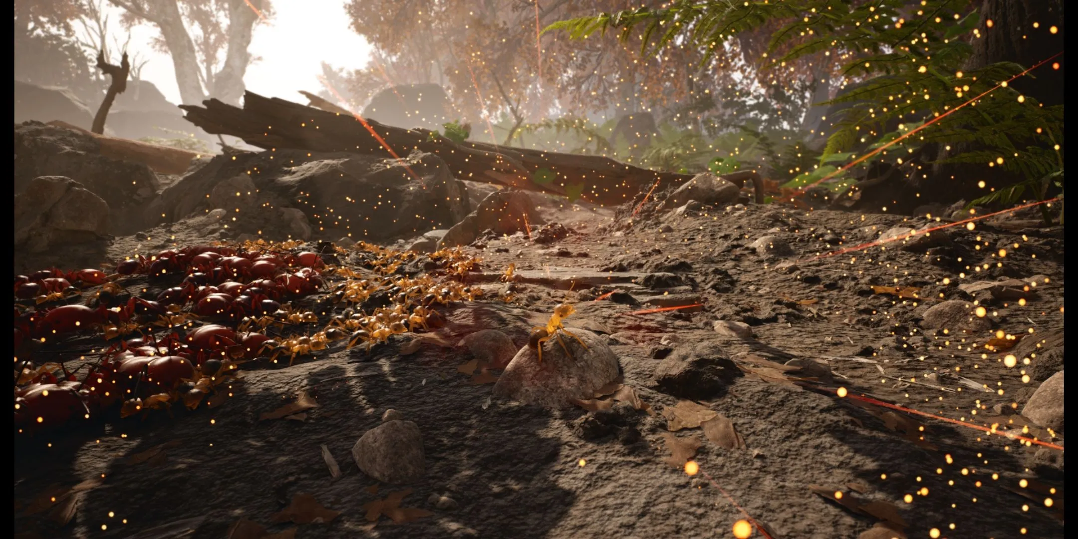 Nhân vật kiến trong game Empire of the Ants đang giao tiếp với các côn trùng khác trong rừng
