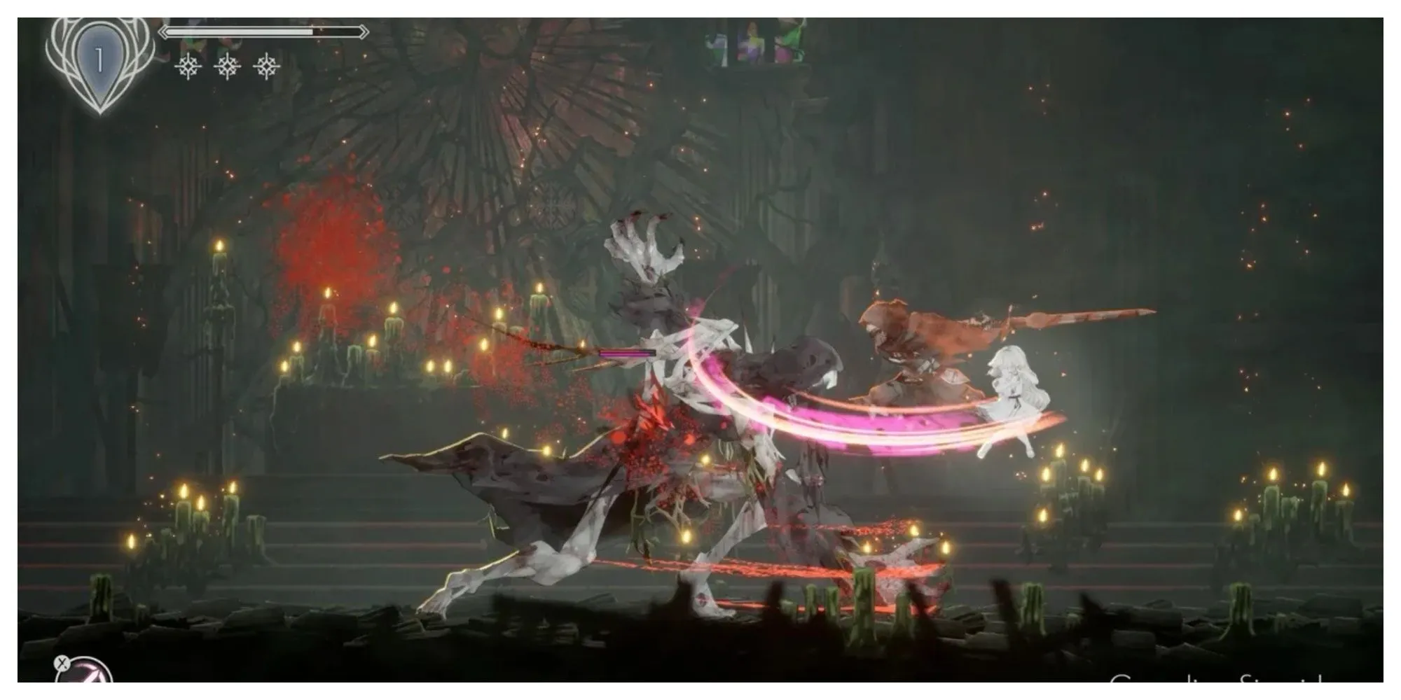 Nhân vật Lily trong Ender Lilies Quietus of the Knights đứng giữa thế giới u ám, minh họa cho nhạc nền game đầy ai oán