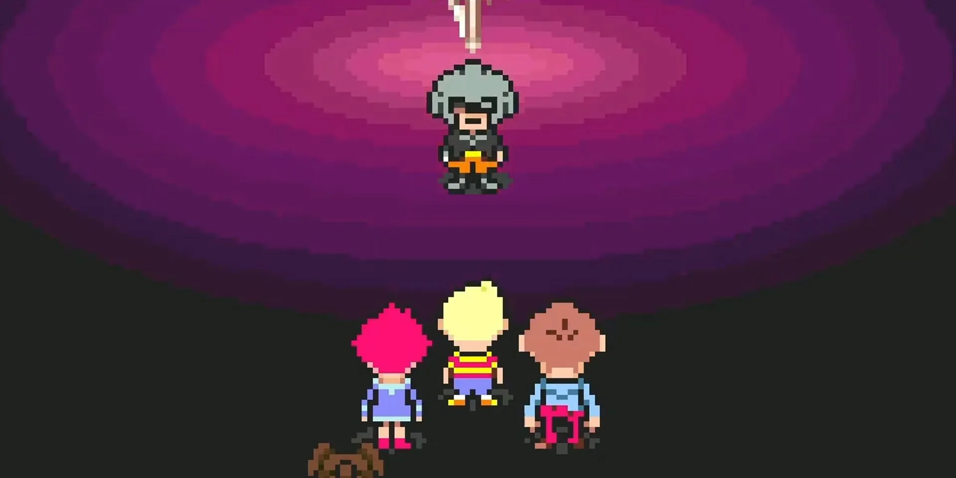 Nhân vật Lucas và Masked Man đối đầu đầy kịch tính trong game Mother 3
