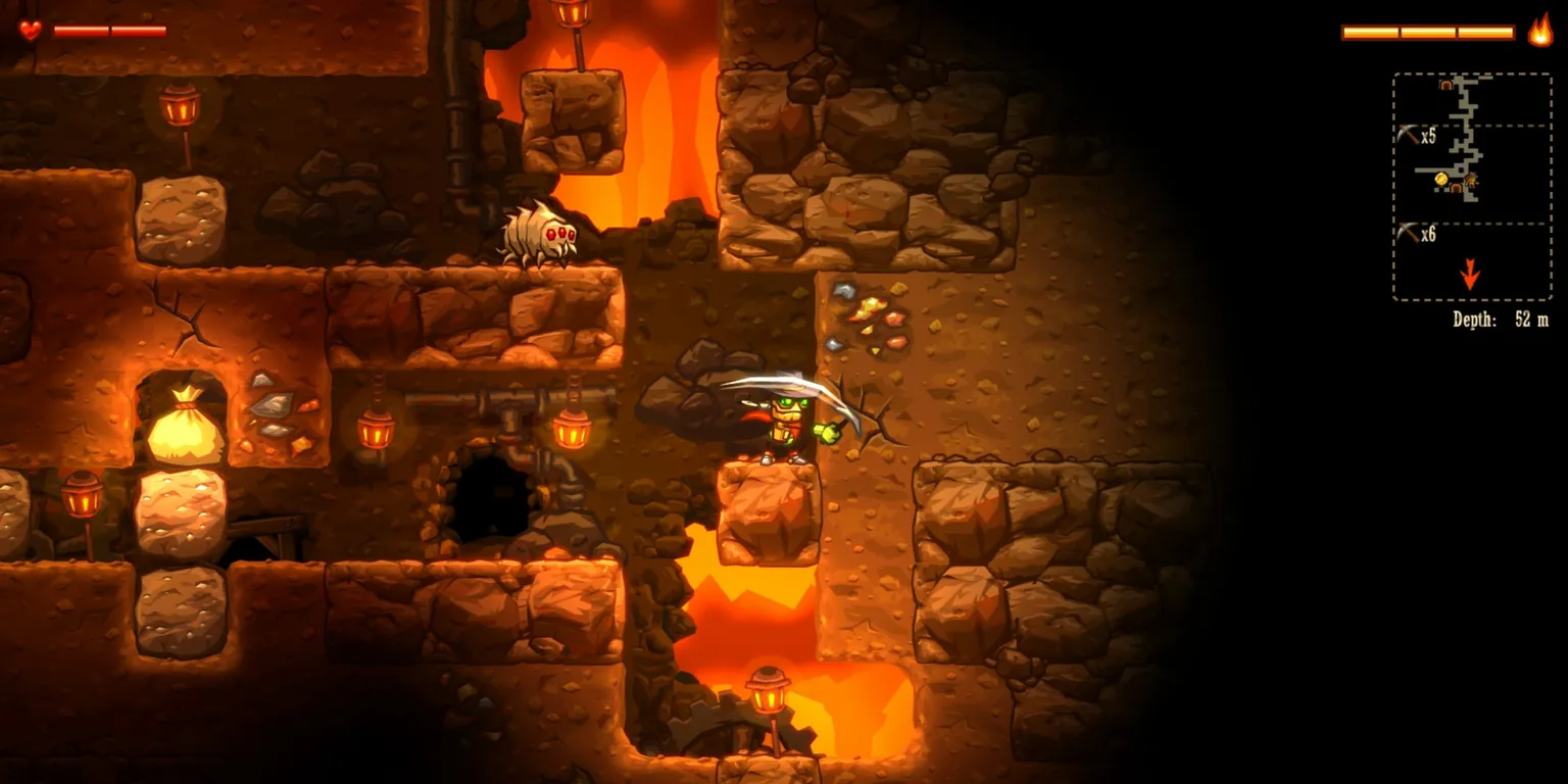 Nhân vật Rusty đứng trên bề mặt một hành tinh khô cằn trong SteamWorld Dig