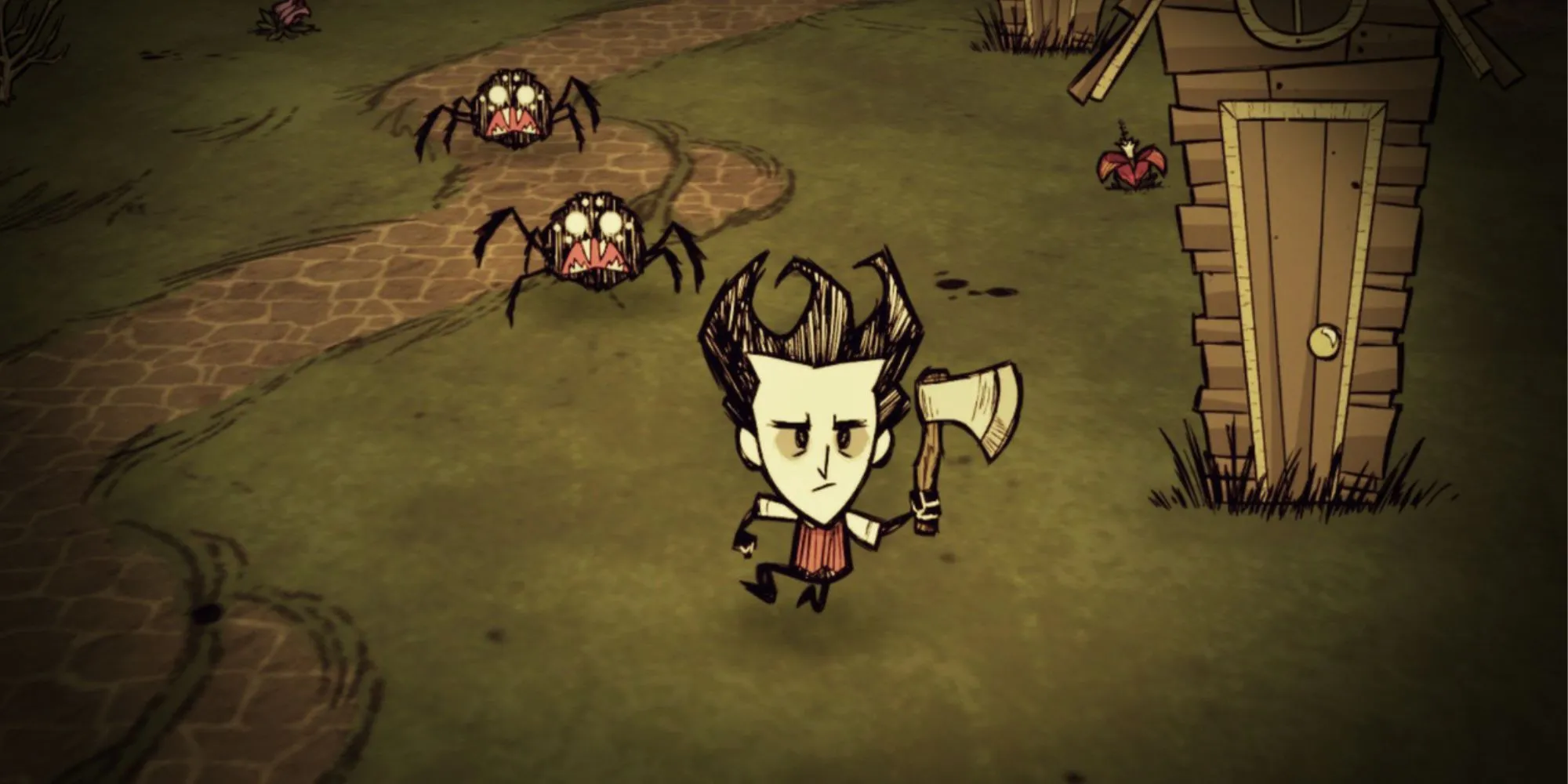 Nhân vật Wilson trong Don't Starve đang cầm một chiếc rìu