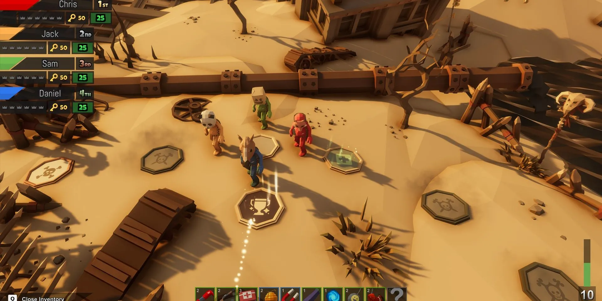 Nhóm người chơi Pummel Party đang tụ tập trên bản đồ game đầy màu sắc
