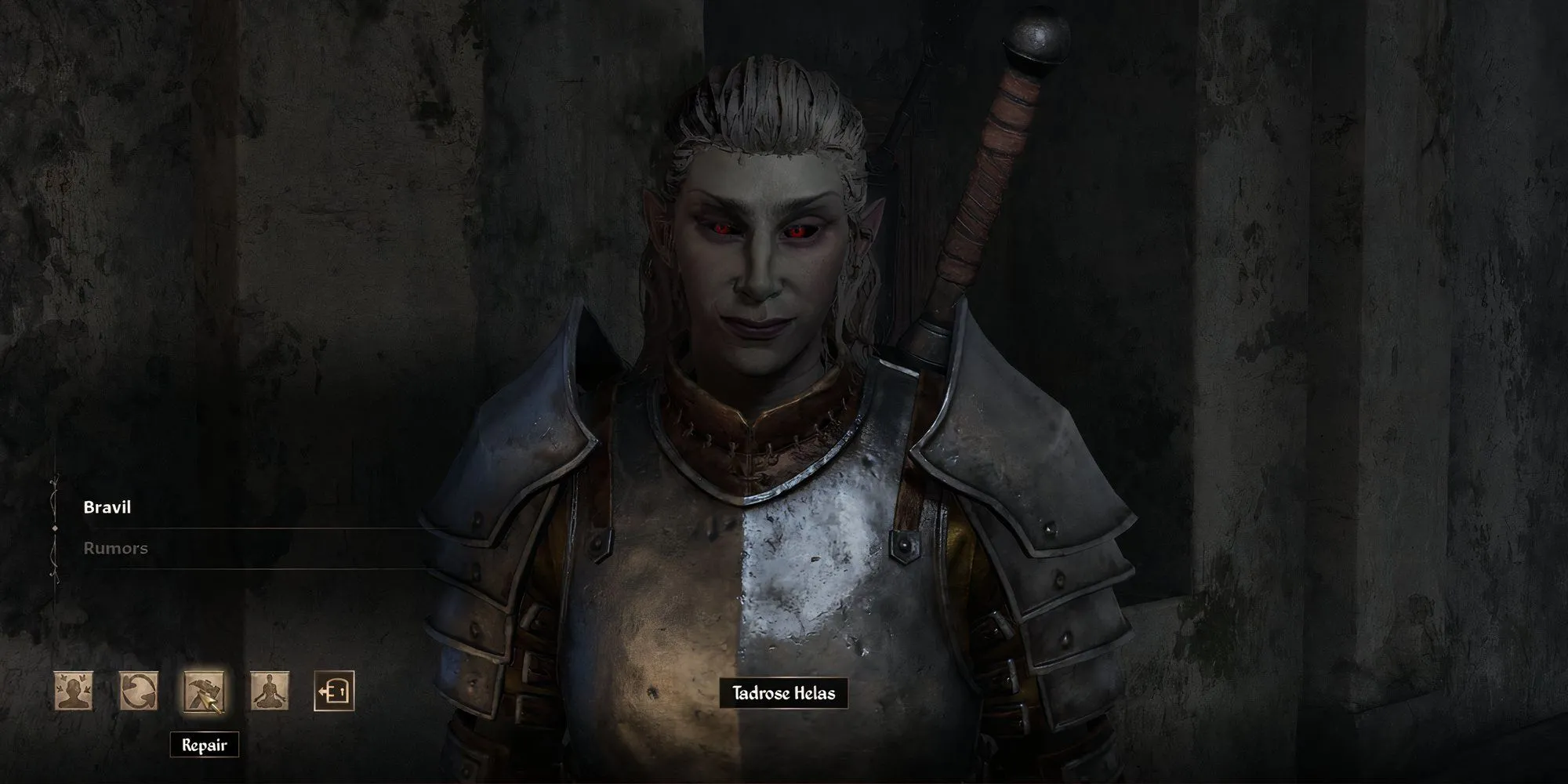 NPC Tadrose Helas có thể sửa đồ và huấn luyện kỹ năng Thợ rèn trong Oblivion Remastered