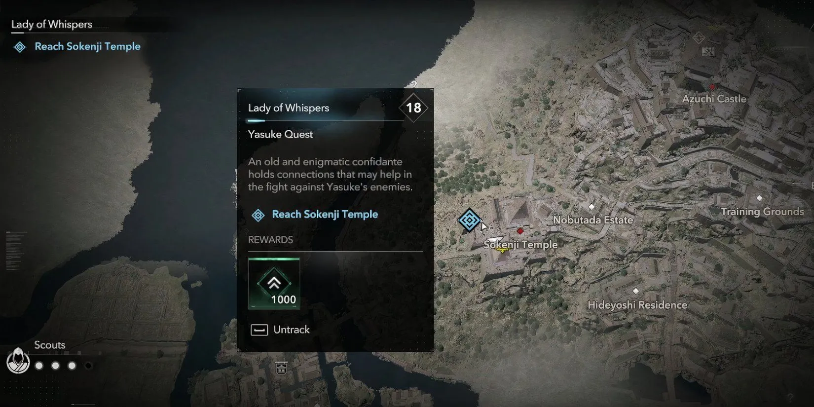 Opening quest tile for the Lady of Whispers in Assassins Creed Shadows