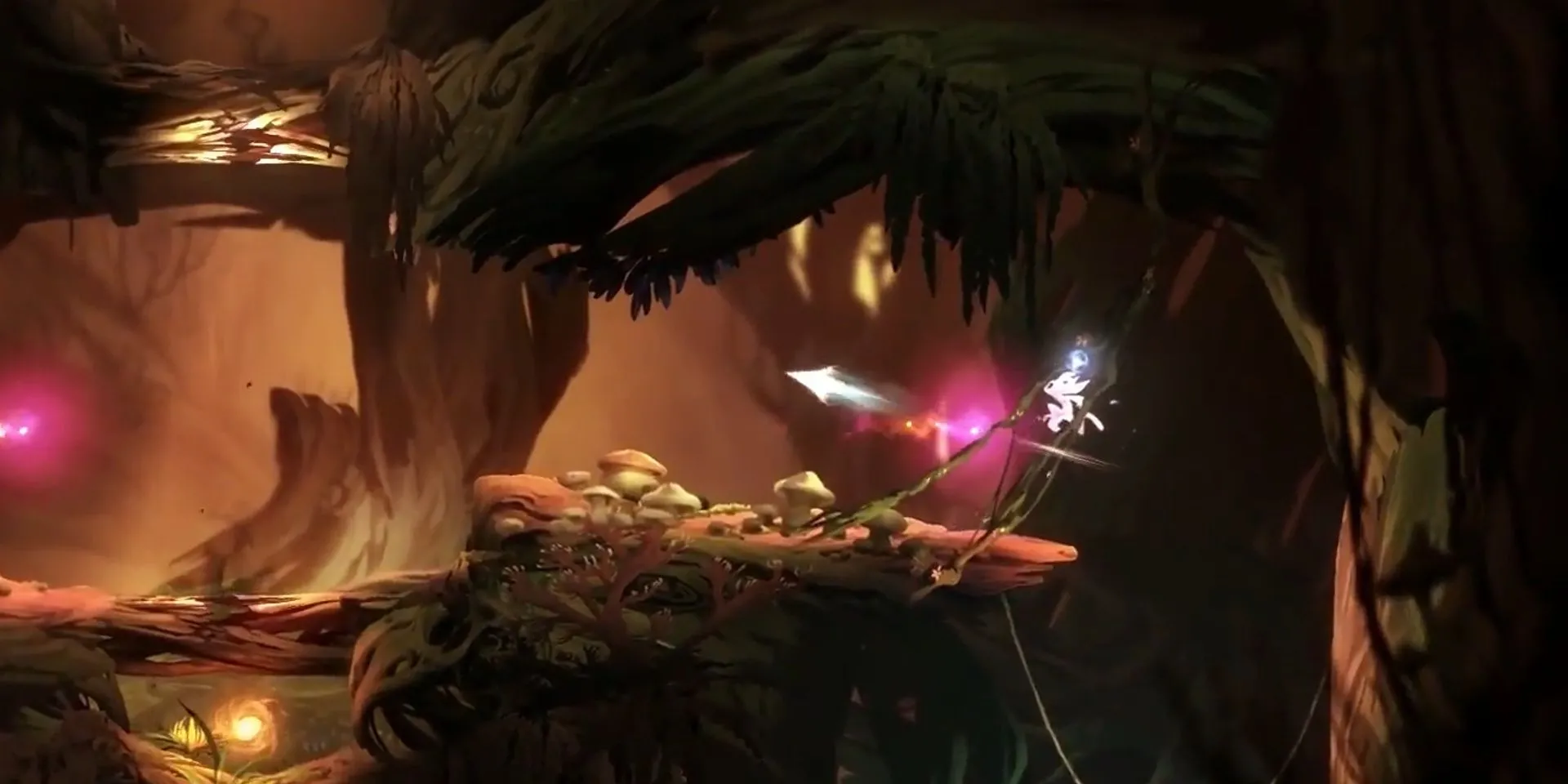 Ori chuẩn bị thực hiện cú Bash trong Ori and the Blind Forest