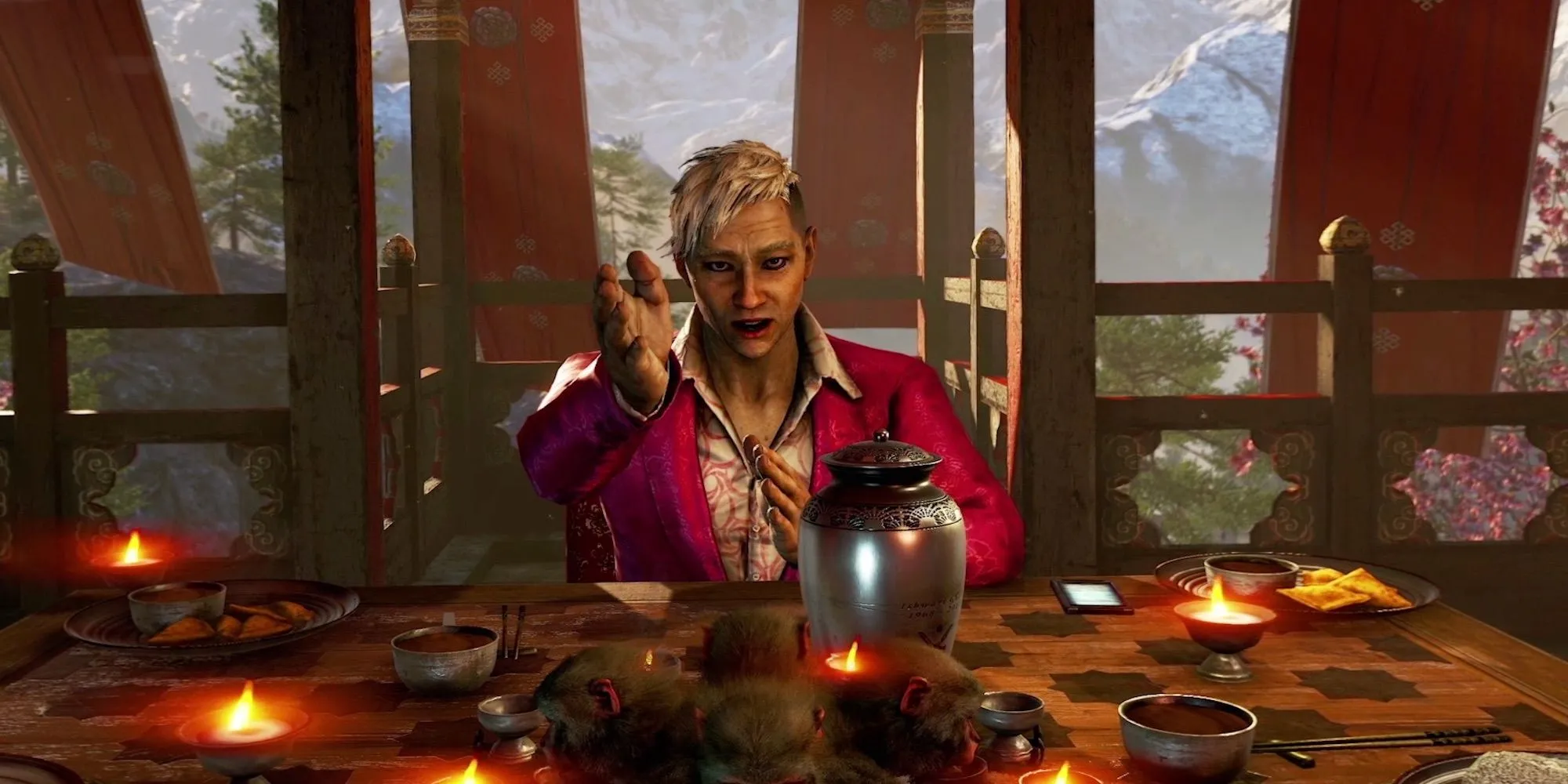 Pagan Min đang ra hiệu cho người chơi trong Far Cry 4