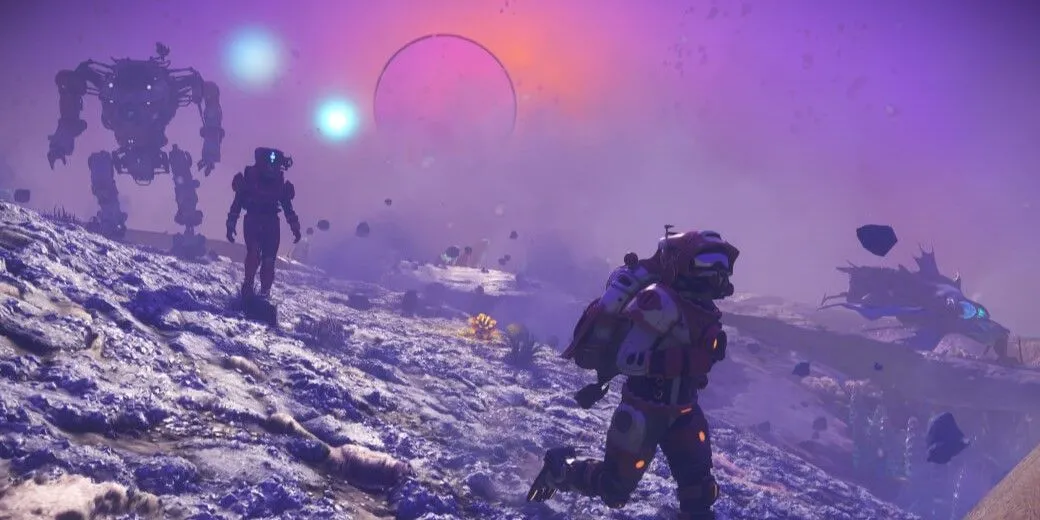 Phi thuyền khám phá một hành tinh khí khổng lồ trong vũ trụ bao la của No Man's Sky