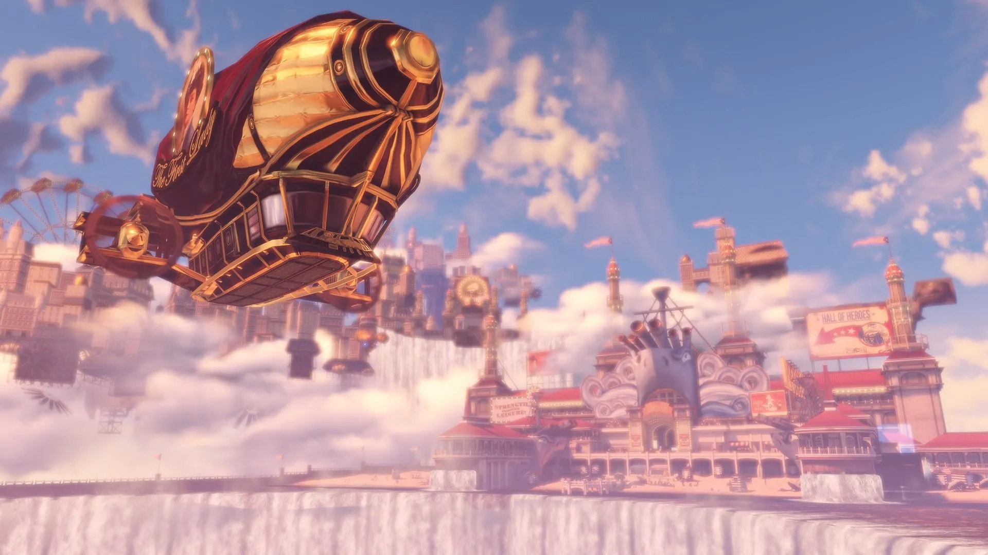 Phi thuyền khổng lồ bay trên bầu trời Columbia trong Bioshock Infinite