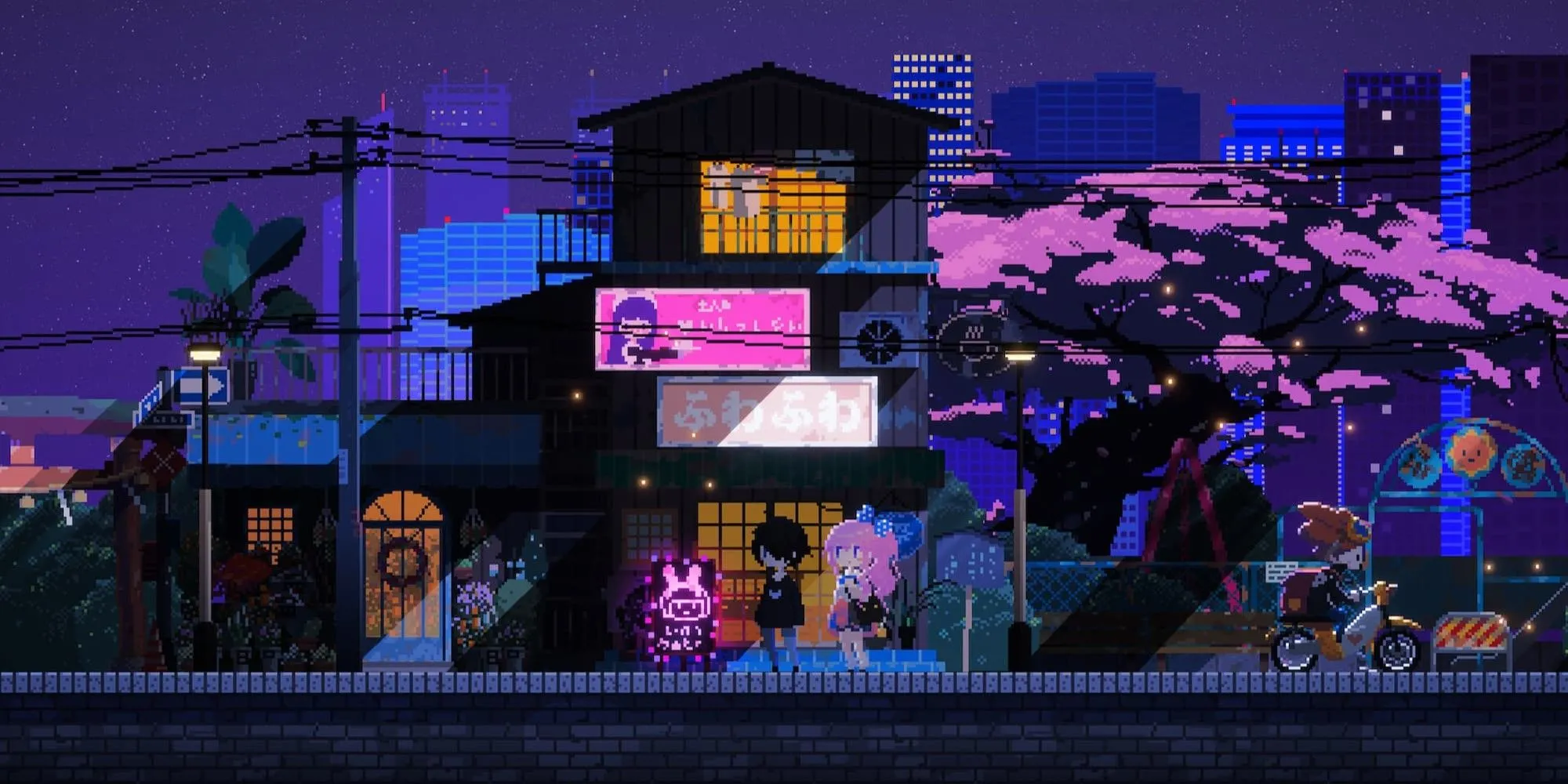 Quản lý và nhân viên đứng bên ngoài quán Maid Cafe on Electric Street