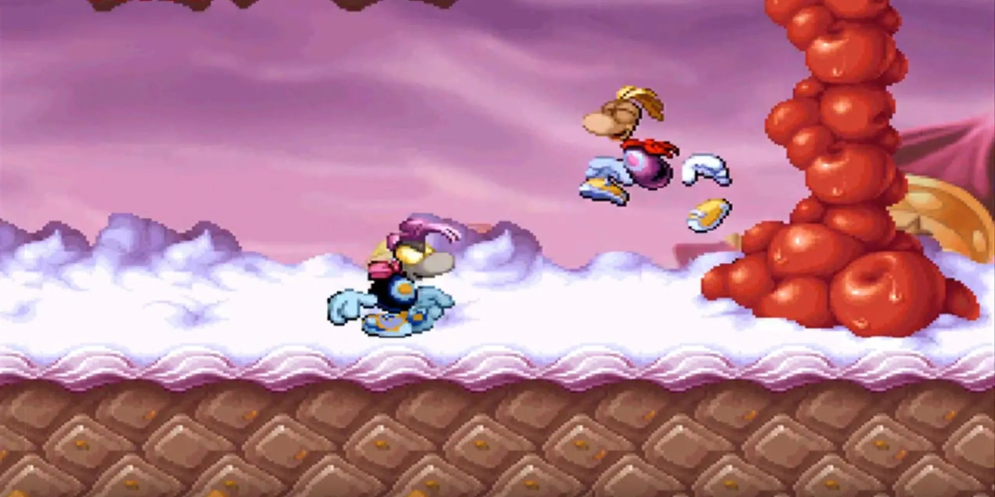 Rayman khám phá Lâu đài Kẹo (Candy Château) trong Rayman 1 trên PS1