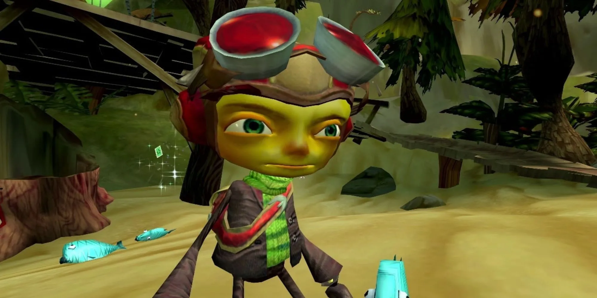 Raz, nhân vật chính với khả năng tâm linh trong game Psychonauts gốc, chuẩn bị nhảy hoặc sử dụng sức mạnh