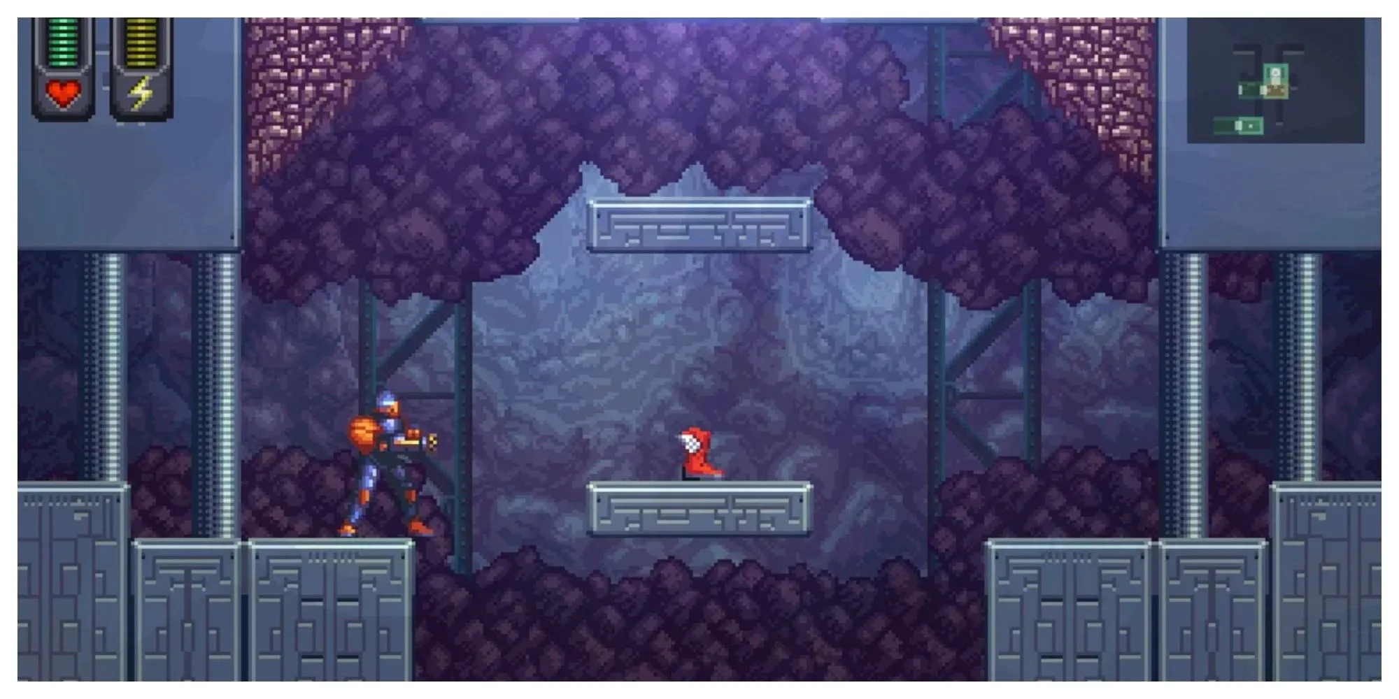 Robot chiến đấu với quái vật sinh học trong A Robot Named Fight, game Roguevania thuần túy lấy cảm hứng từ Super Metroid
