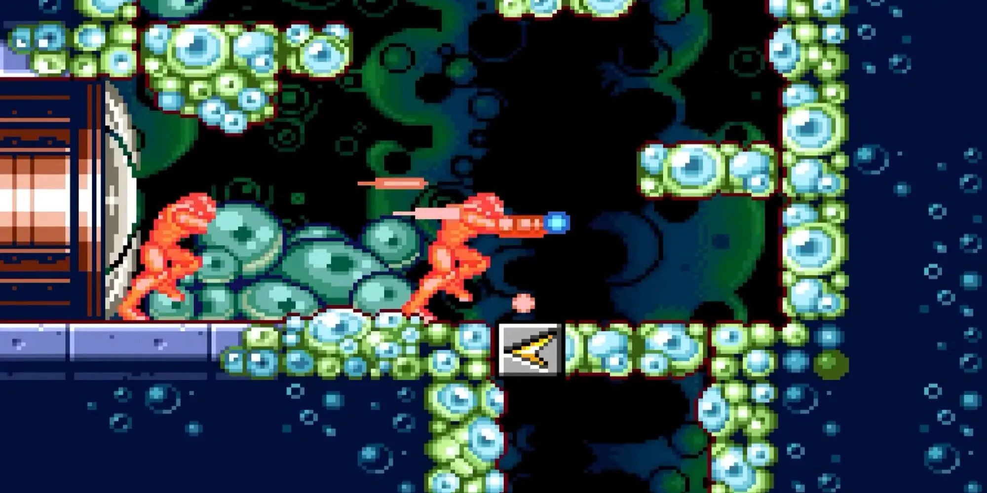 Samus kích hoạt Speed Booster trong Metroid Zero Mission để vượt qua chướng ngại vật
