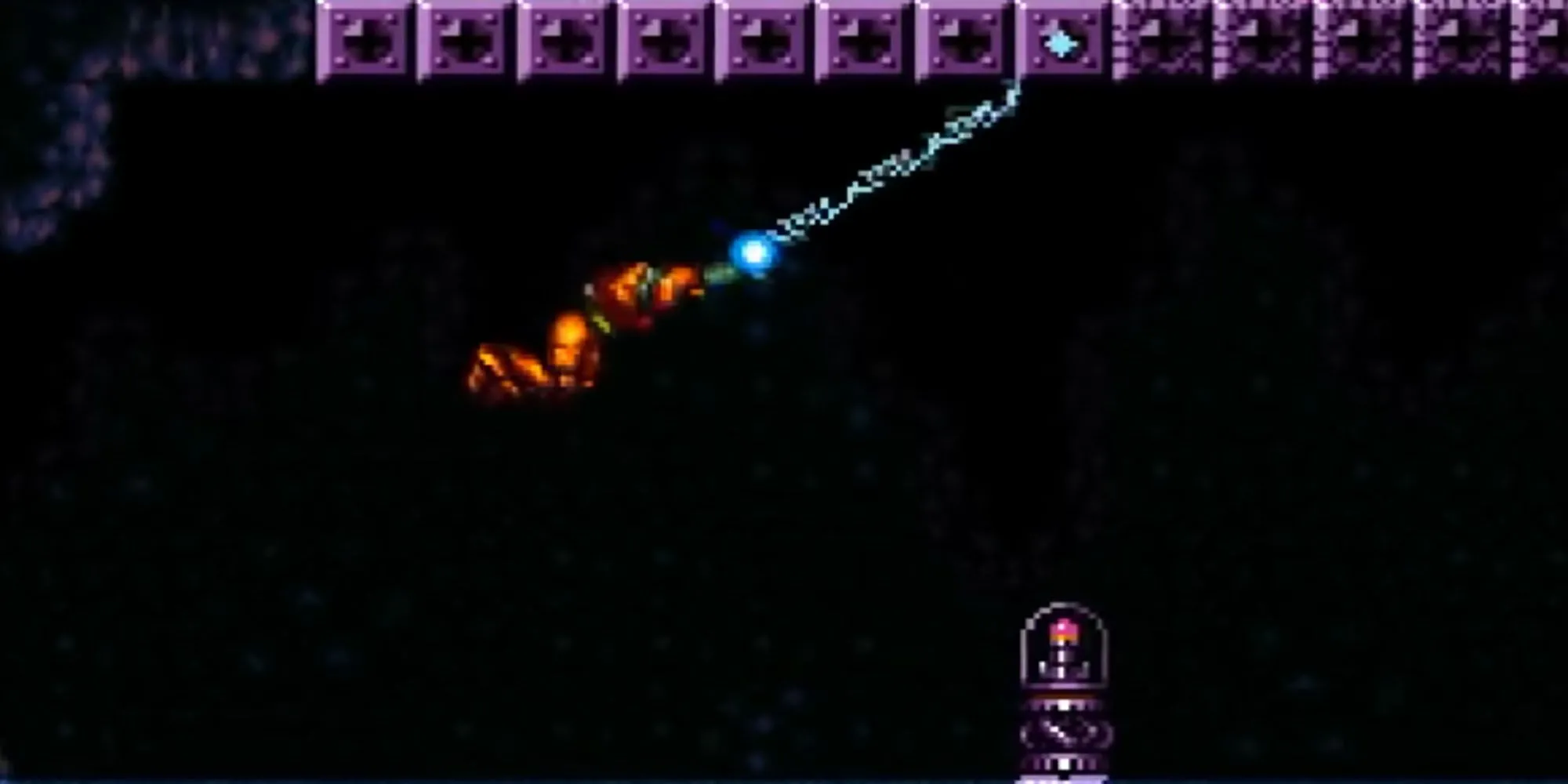 Samus sử dụng Grapple Beam để đu qua các vực thẳm trong Super Metroid