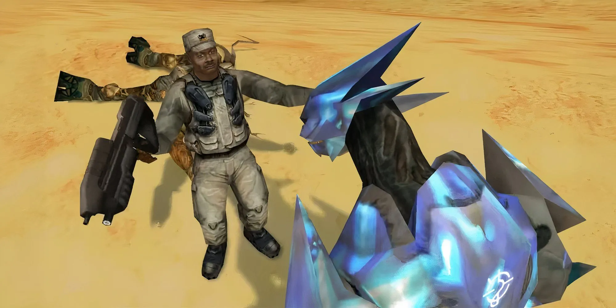 Sergeant Johnson và Elite ôm nhau ở cuối Halo: Combat Evolved trên độ khó Legendary