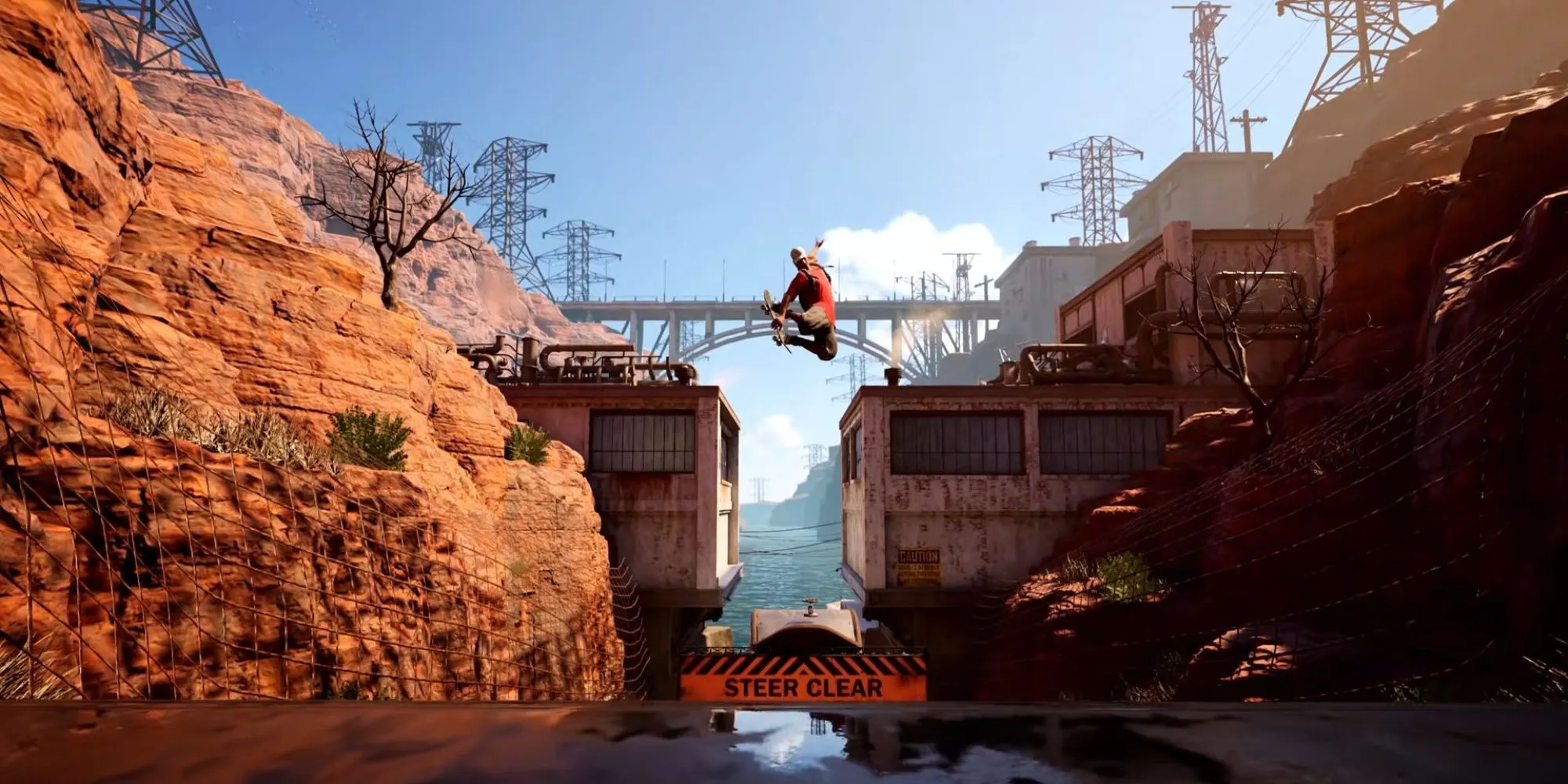 Skater trong Tony Hawk's Pro Skater 1+2 nhảy cao trên bản đồ Downhill Jam, thể hiện kỹ năng trượt ván đỉnh cao