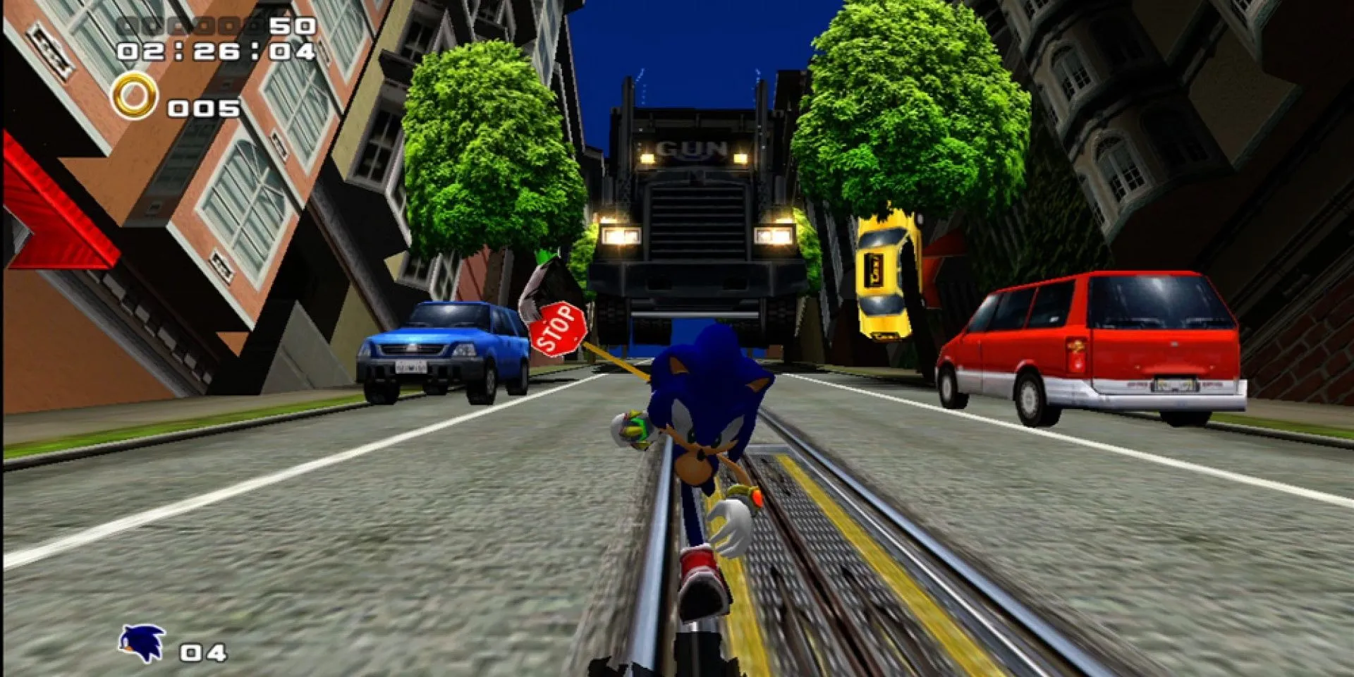Sonic chạy trốn khỏi một chiếc xe tải trong Sonic Adventure 2