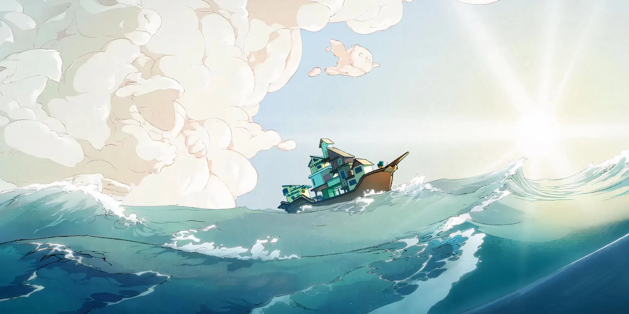 Spiritfarer con thuyền trên biển vào ban đêm