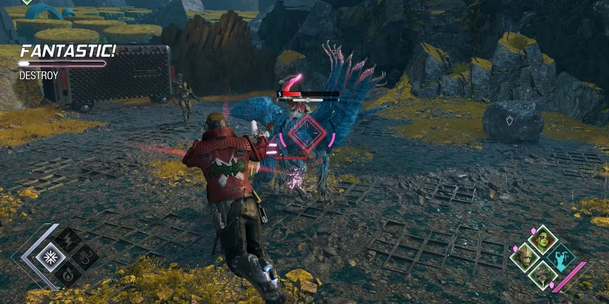 Star-Lord, nhân vật chính của game Marvel's Guardians of the Galaxy, đang chuẩn bị chiến đấu