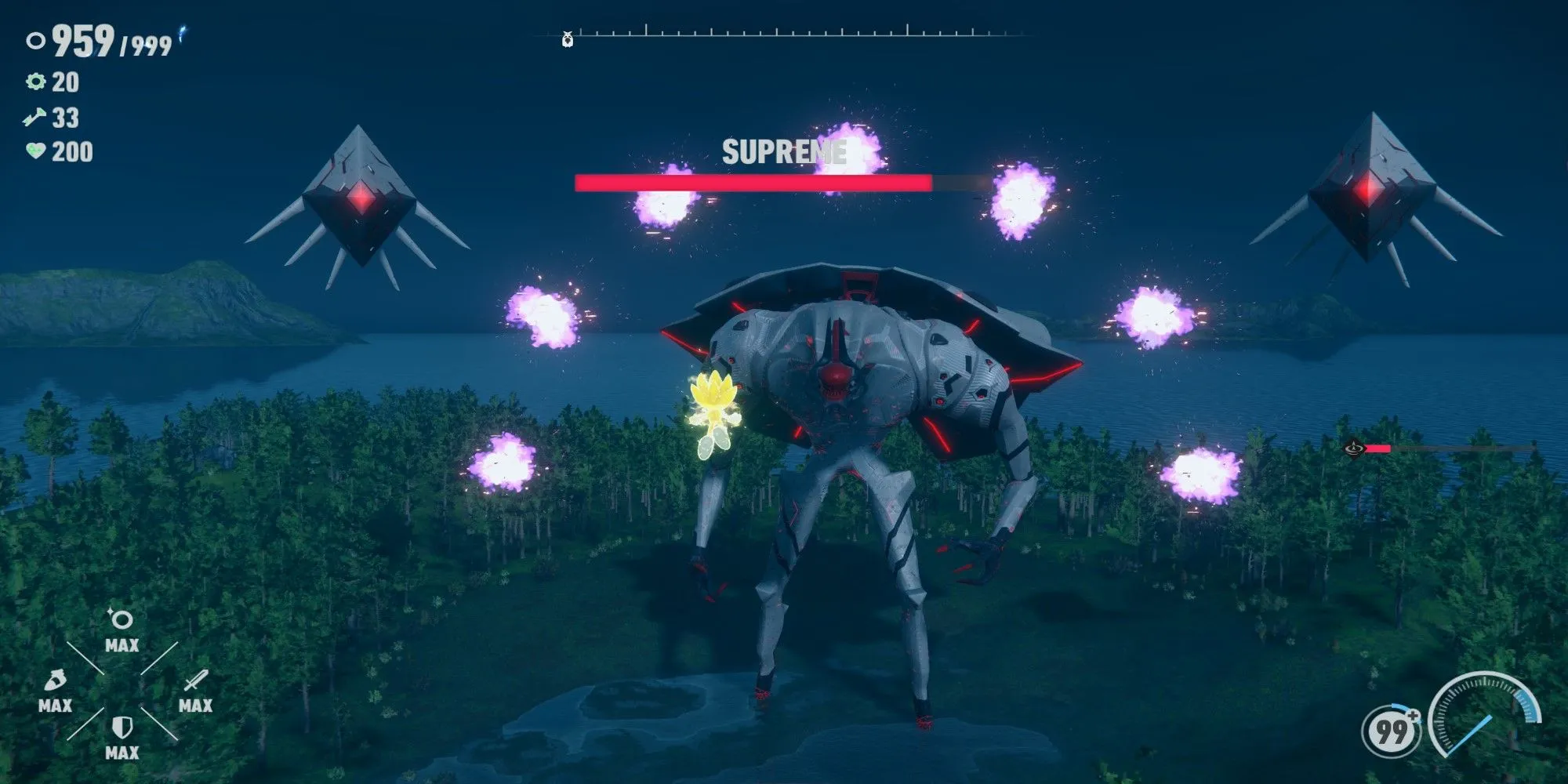 Super Sonic đối đầu với boss khổng lồ Supreme trong Sonic Frontiers