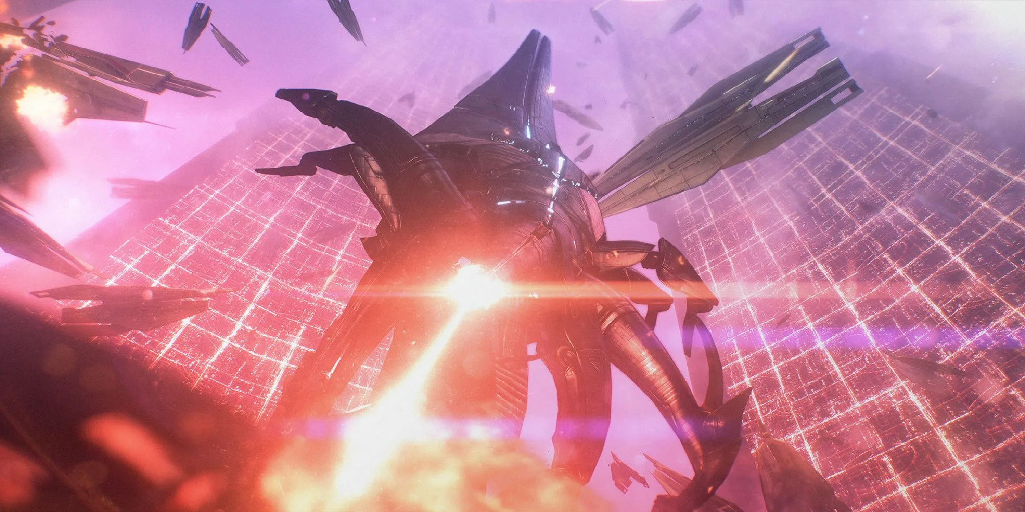 Tàu Reaper tấn công thành phố trong Mass Effect The Legendary Edition