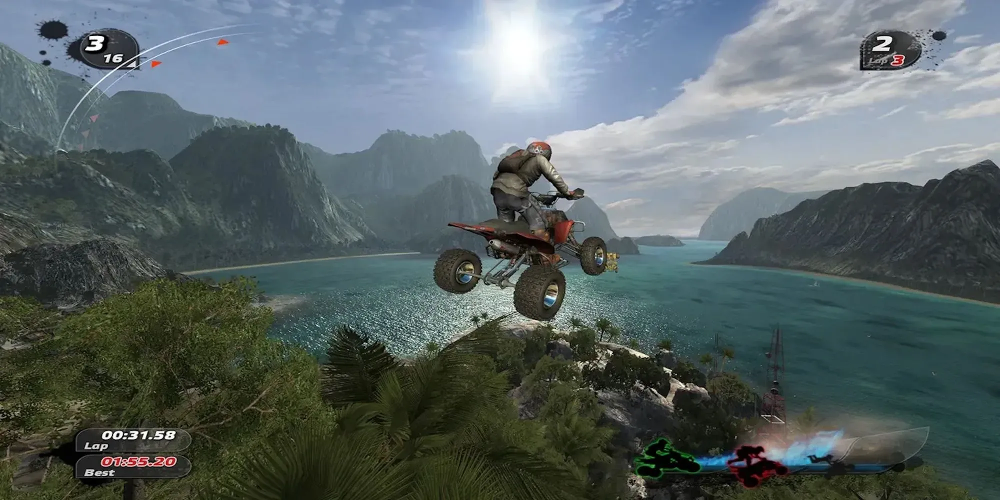 Tay đua ATV bay vút lên không trung thực hiện kỹ thuật trong game Pure