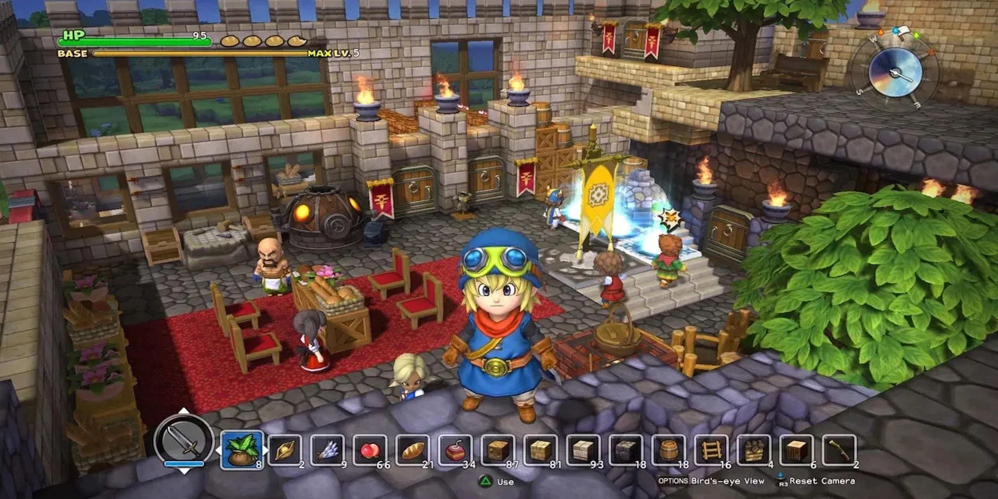 Thế giới khối vuông của Dragon Quest Builders với các công trình và nhân vật đặc trưng