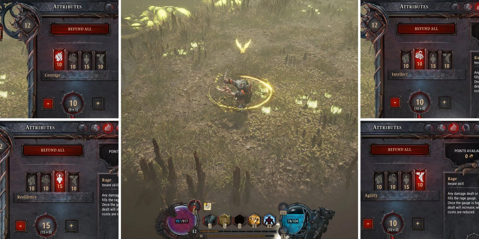 Tổng quan cây kỹ năng của lớp nhân vật Barbarian trong Dragonkin The Banished với các nhánh thuộc tính