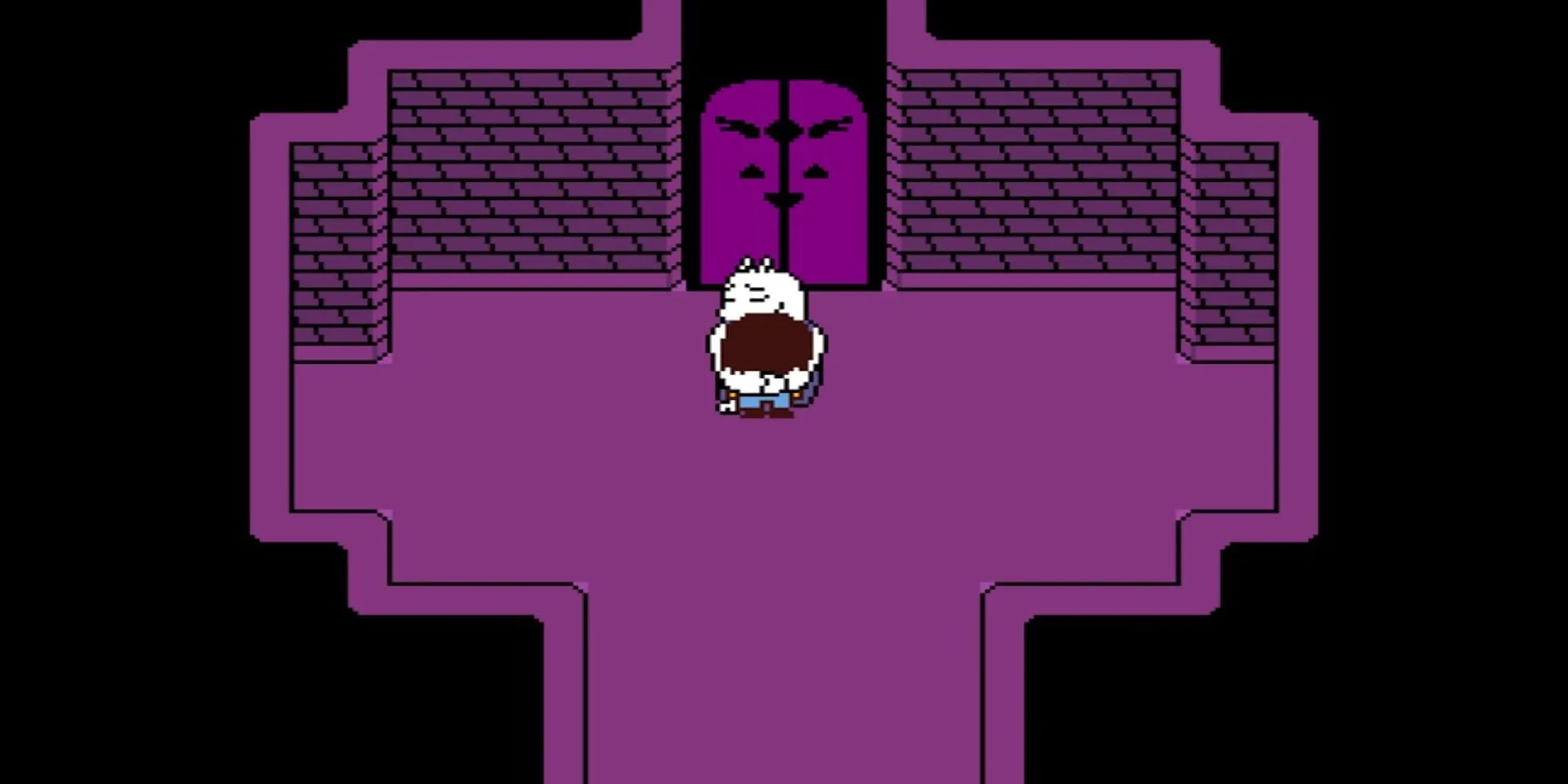 Toriel ôm nhân vật chính trong Undertale tại khu vực hướng dẫn The Ruins