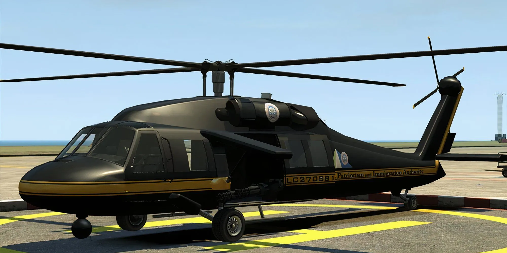 Trực thăng tấn công Annihilator bay lượn trên bầu trời Liberty City trong GTA IV.