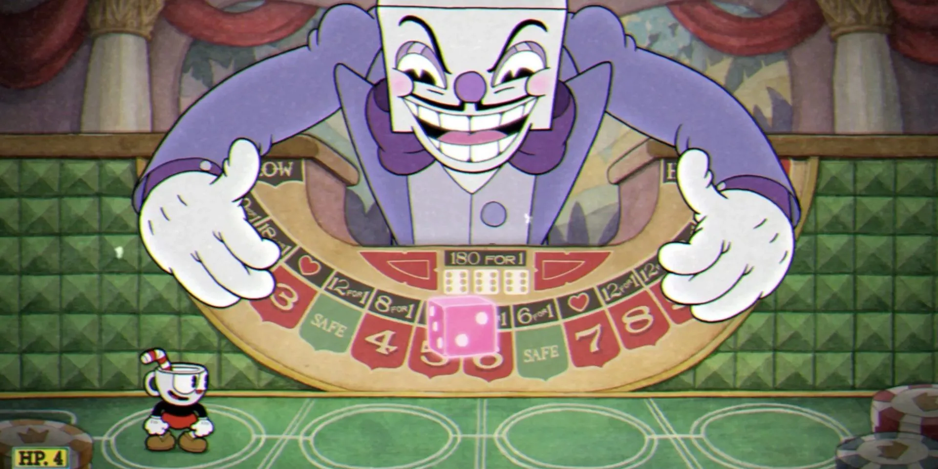 Trùm King Dice trong game Cuphead đang tấn công người chơi