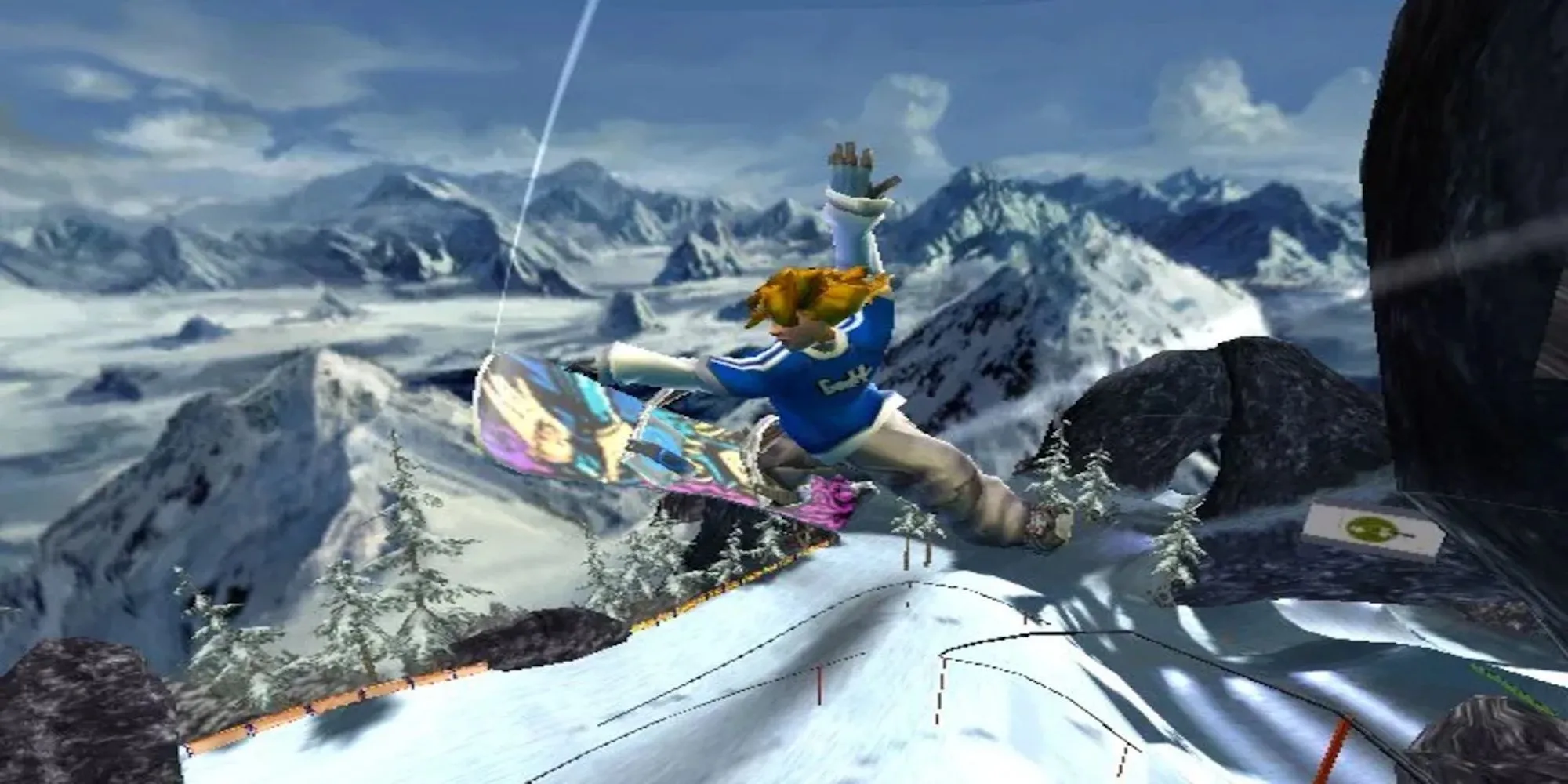 Vận động viên trượt tuyết thực hiện cú Uber Trick ấn tượng trong game SSX 3