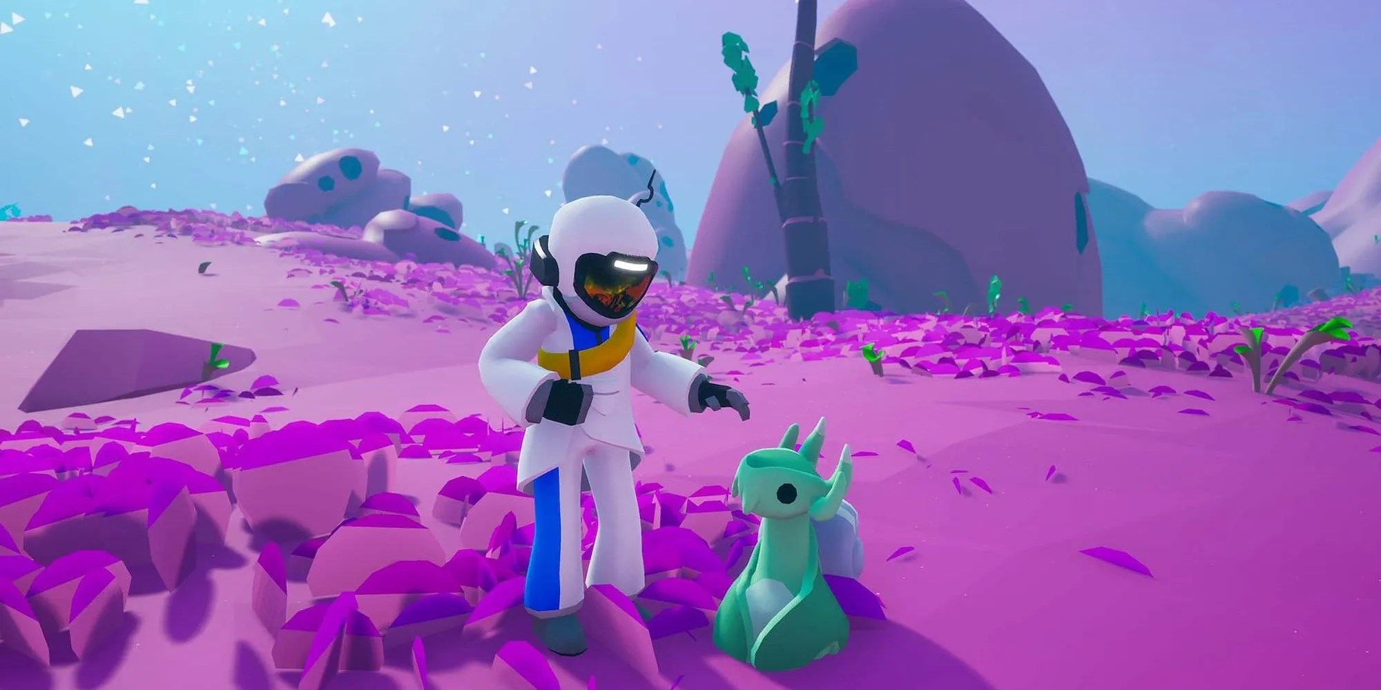 Vuốt ve một sinh vật ngoài hành tinh trong game Astroneer