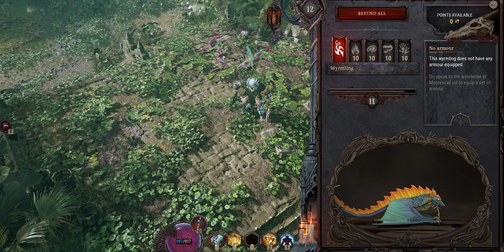 Wyrmling hệ Điện đồng hành cùng nhân vật trong Dragonkin The Banished, sẵn sàng được nâng cấp kỹ năng