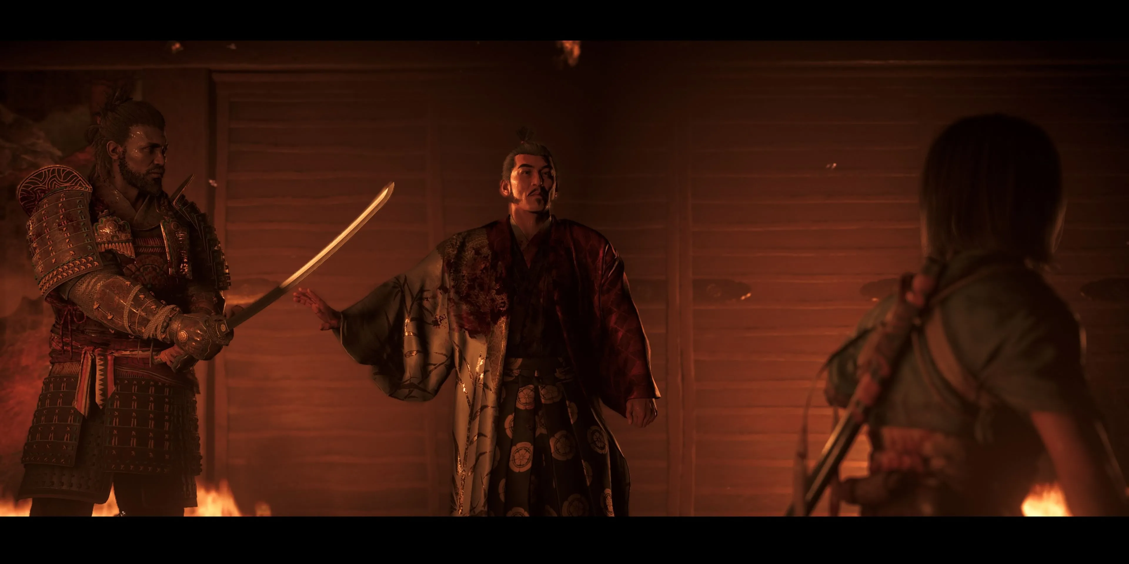 Yasuke bất ngờ xuất hiện, làm gián đoạn trận chiến giữa Naoe và Oda Nobunaga trong Assassin's Creed Shadows.