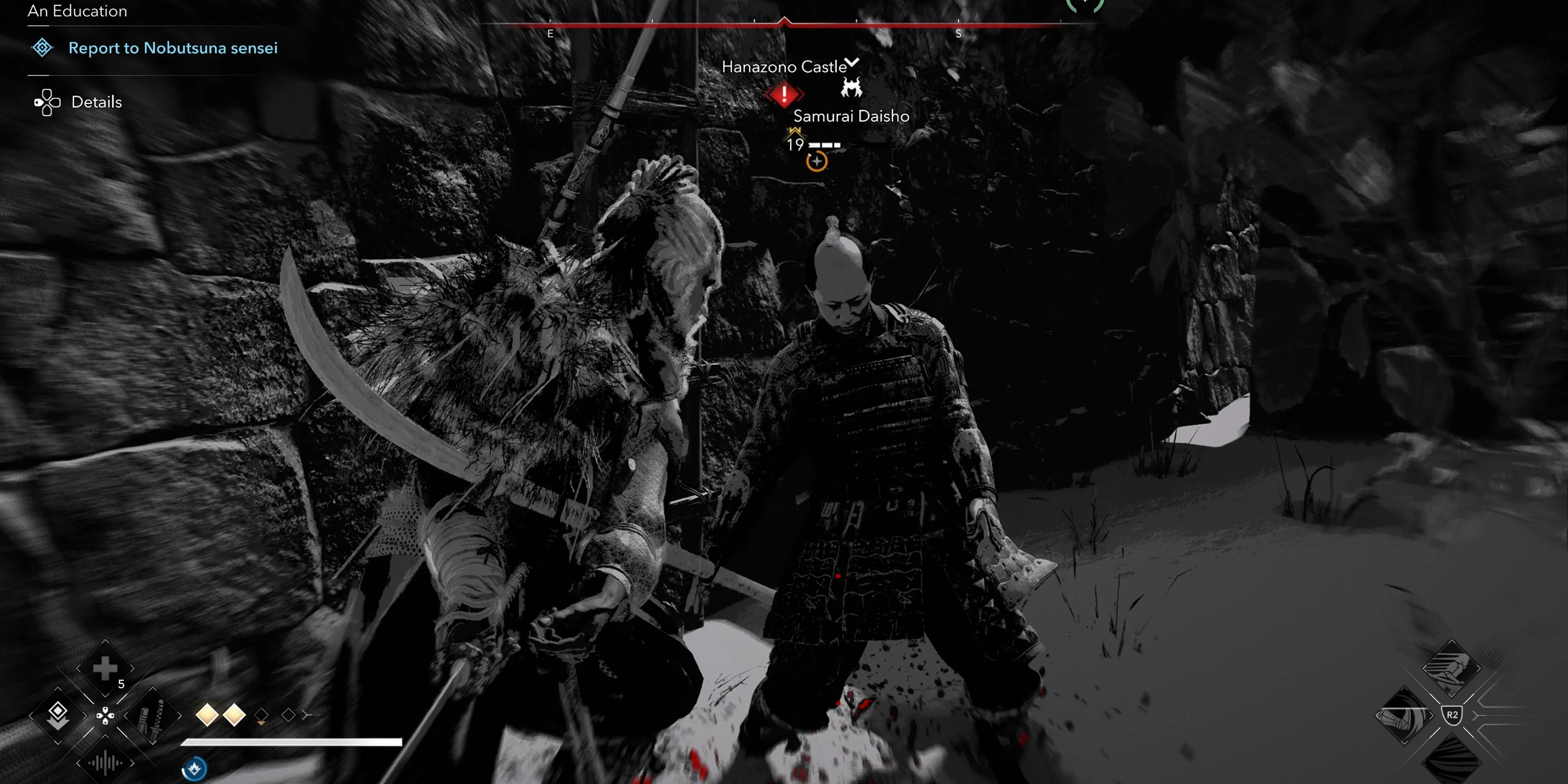 Yasuke dũng mãnh sử dụng kỹ năng đối đầu trực diện với Samurai Daisho trong Assassin's Creed Shadows.