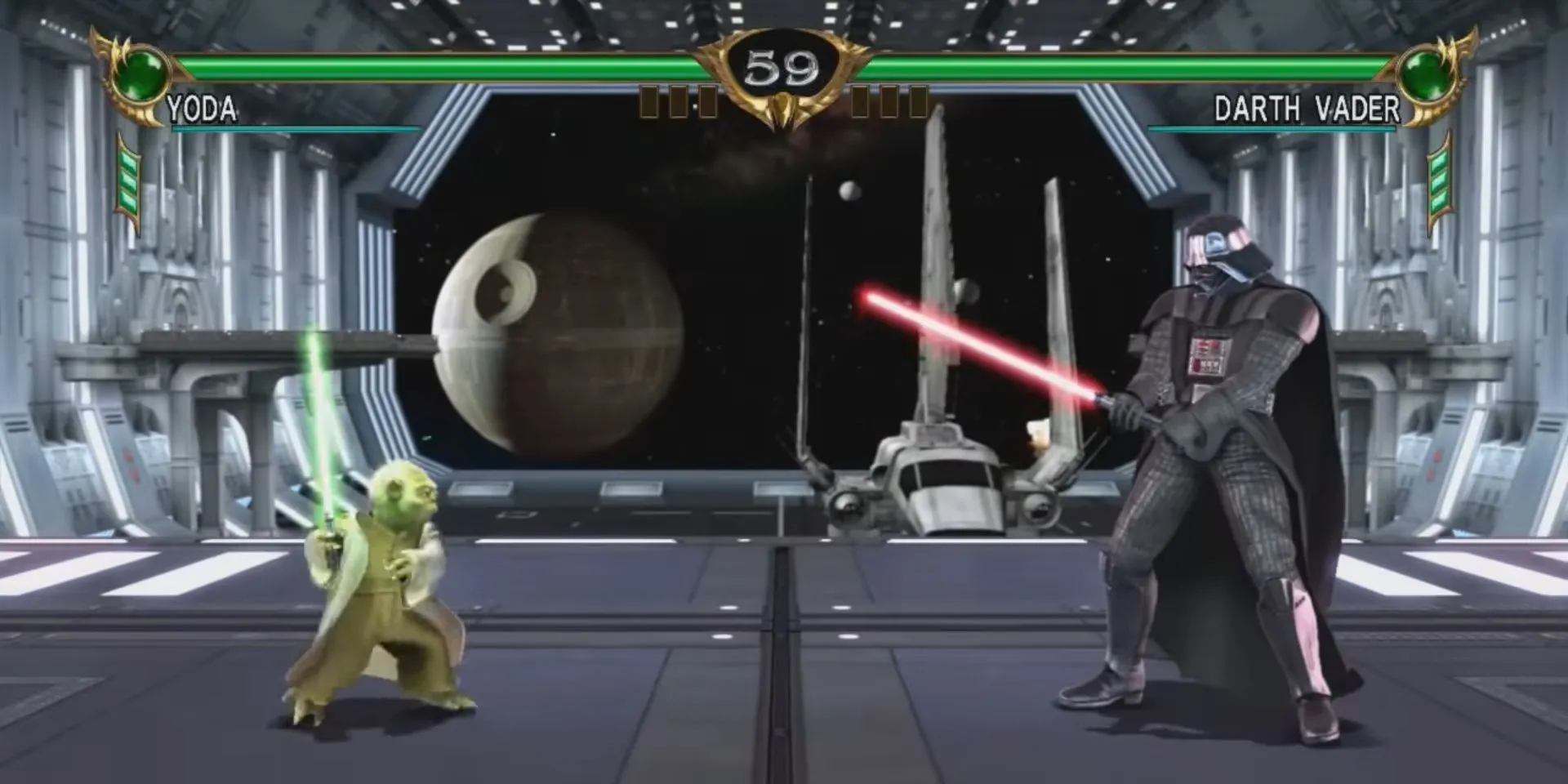 Yoda đối đầu Darth Vader bằng lightsaber trong Soulcalibur 4