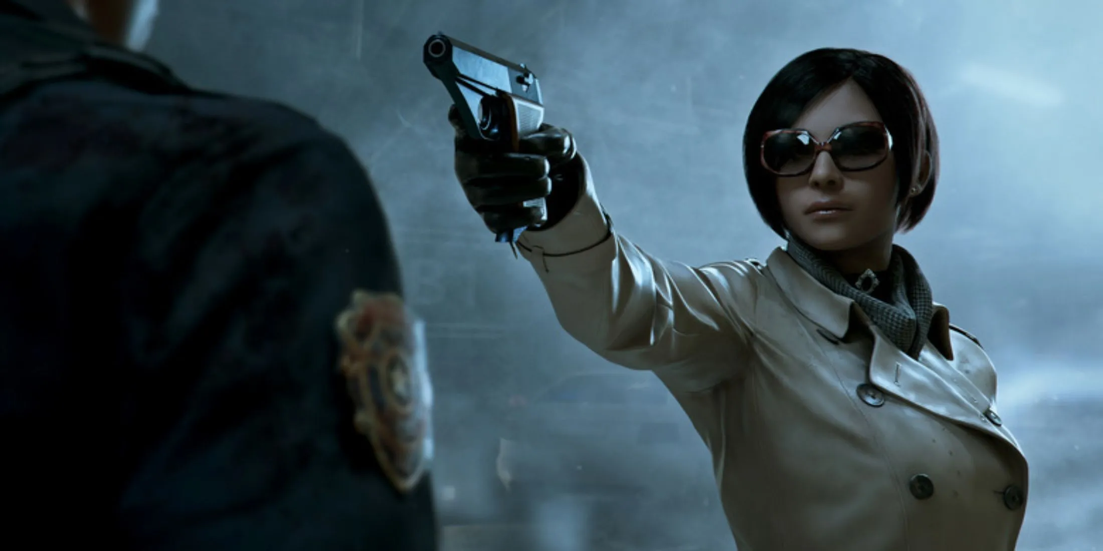 Ada Wong chĩa súng vào Leon Kennedy trong Resident Evil 2 Remake